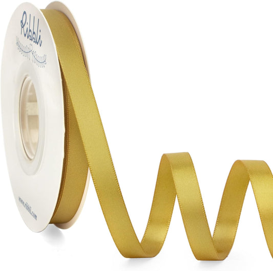 Ribbli Double Faced Gold Satin Ribbon,3/8” x Continuous 25 Yards,Use for Bows Bouquet,Gift Wrapping,Floral Arrangement