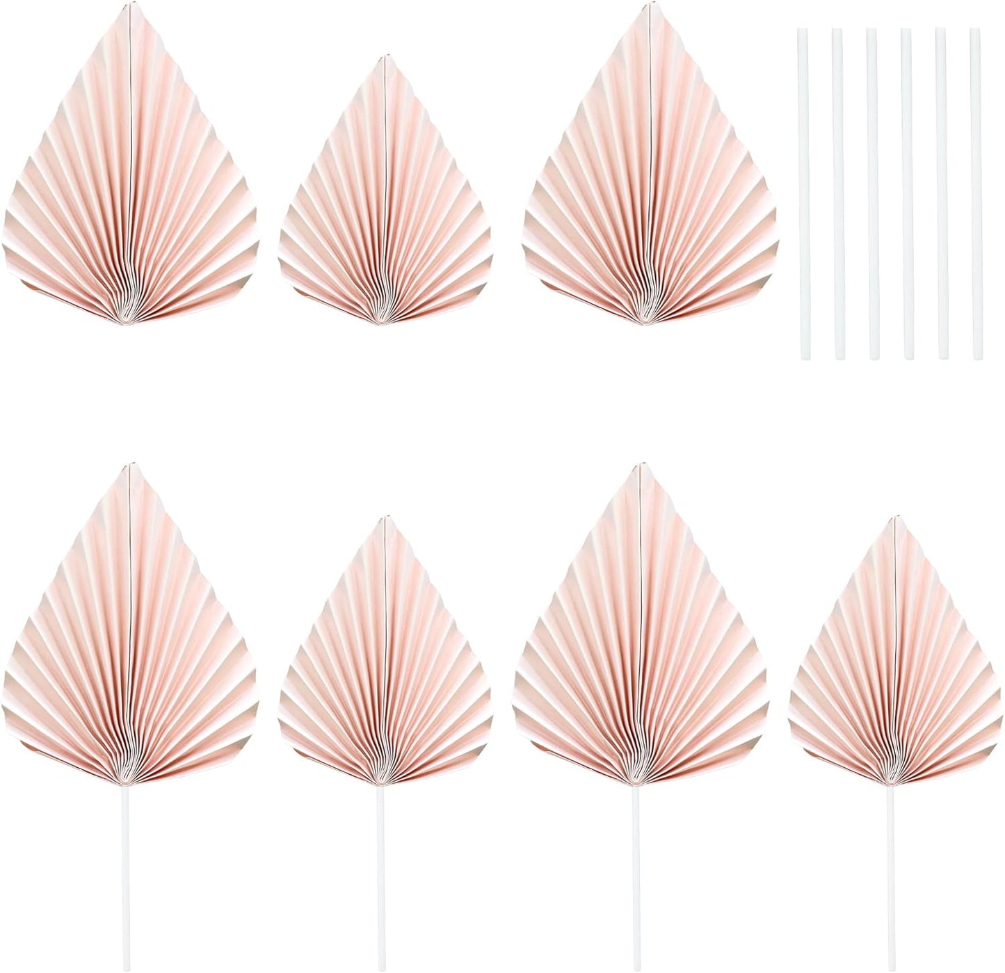 Gyufise 6Pcs Paper Palm Fan Cake Toppers Palm Leaf Fan Cake Topper Palm Spear Leaf Cupcake Toppers Cake Insert Decoration For Cake Decorating Diy Craft Project Home Wedding Party Supplies Pink