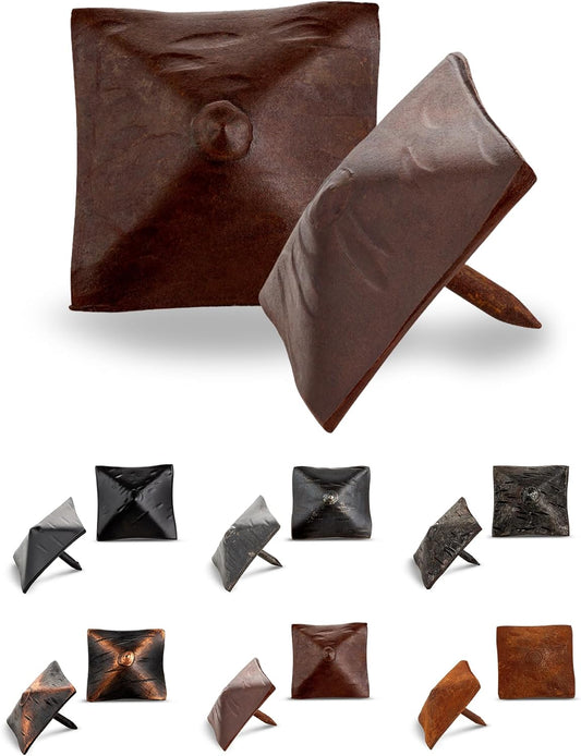 10 Pack 1.25" Square Head Iron Clavos Decorative Nails – Sealed Rusted – Handmade Rustic Square Fasteners for Farmhouse Shutters, Barn Doors, Shutters, and Gates – Ornamental Wood Accent