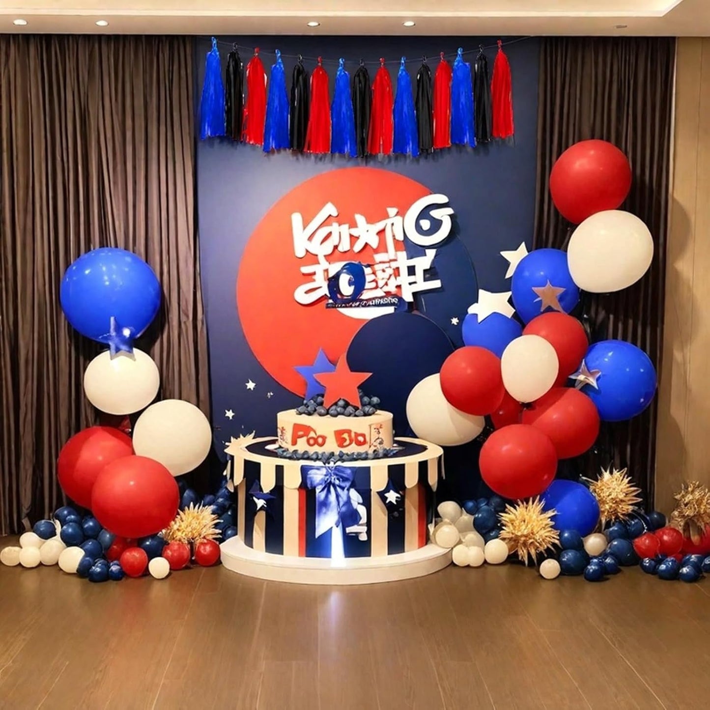 Red Blue and Black Tassel Garland Banner Paper Tassels for Birthday Party Decorations,Pack of 15