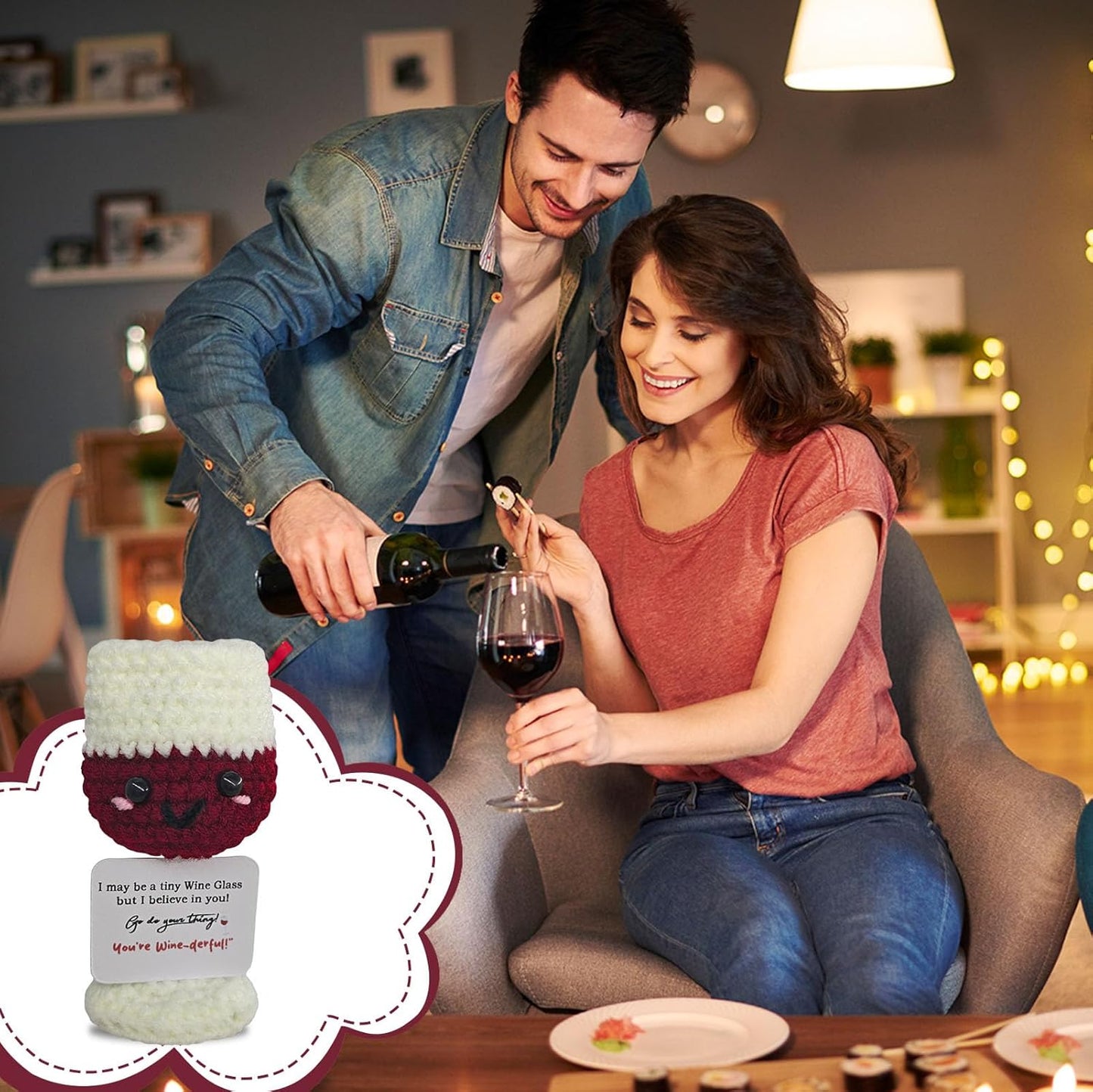 Handmade Mini Wine Glass Crochet,Birthday Gift for Wine Lovers,Funny Emotional Support Crochet Wineglass,Home Bar Happy Hour Accessories for Men Women Drinkers,Fashion Decoration