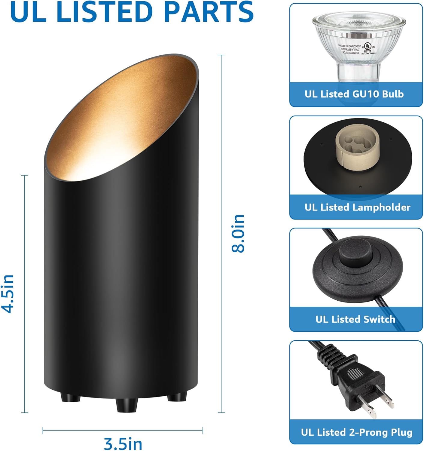 SUNVIE 4 Pack Up Lights, 5W Uplighting Indoor Uplights with 2700K GU10 Bulbs, Uplighting Indoor Spot Lights for Home Plant Picture, 5.9 FT Plug Cord & Foot Switch
