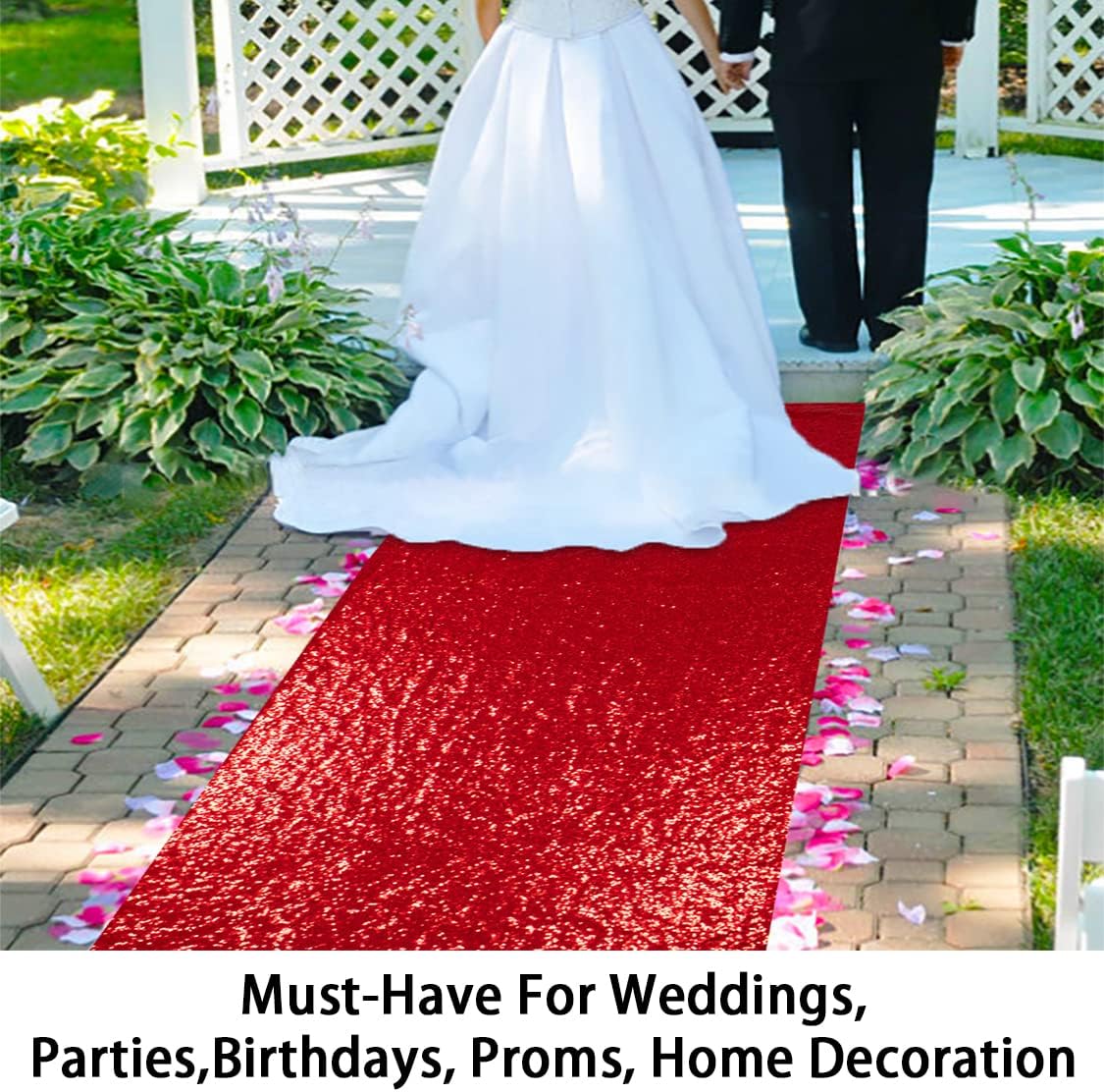 ShinyBeauty Aisle Runners for Wedding-3ftx15ft-Red Sequin Aisle Runners Fabric Wedding Aisle Runner Floor Runner Rug for Wedding Decor Supplies (3FTx15FT, Red)