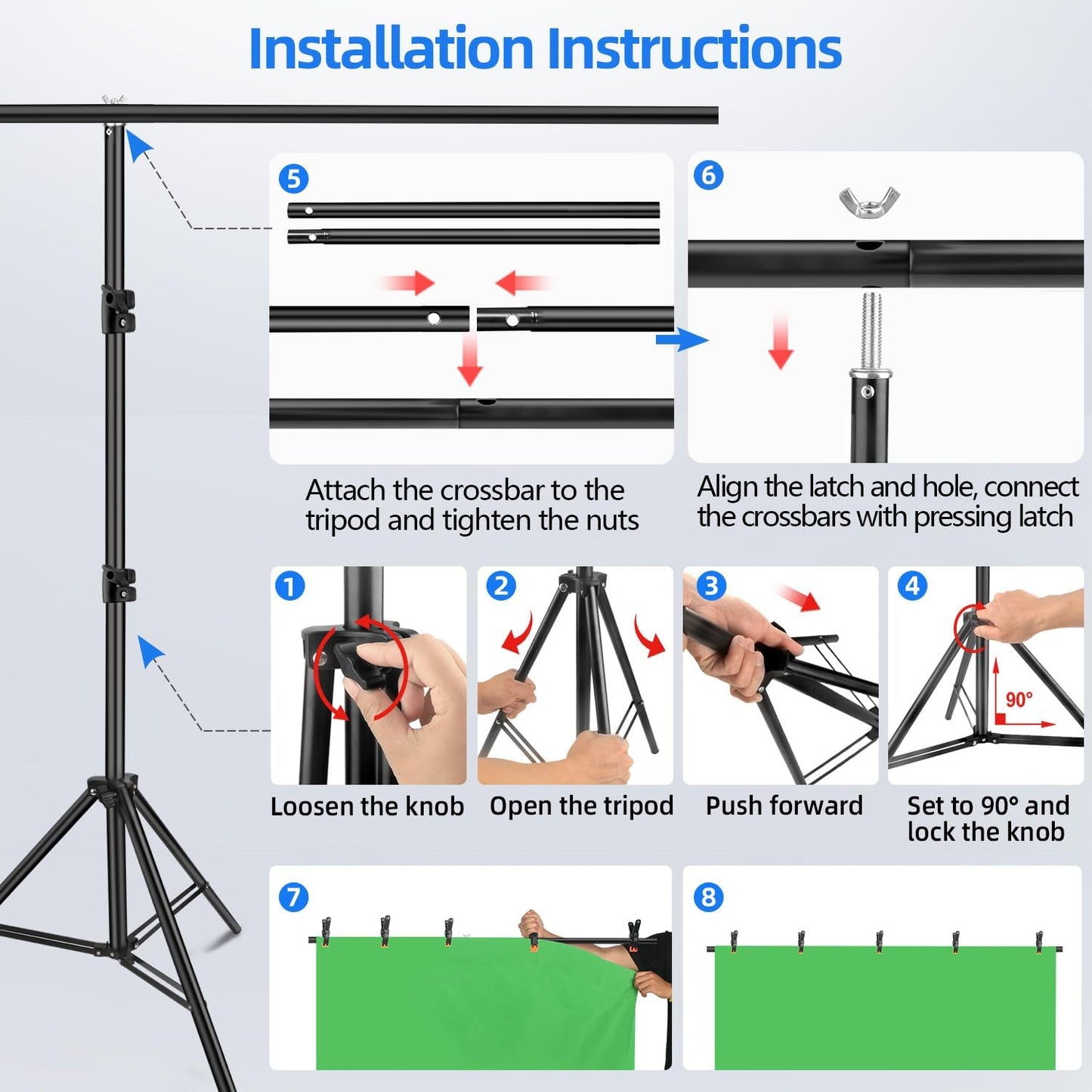 HEMMOTOP 7x5 ft Green Screen Stand Kit, 6.5x5 ft Green Screen Backdrop with Stand for Streaming, Gaming, Zoom, Portable Greenscreen Background Kit with Clips & Carrying Case