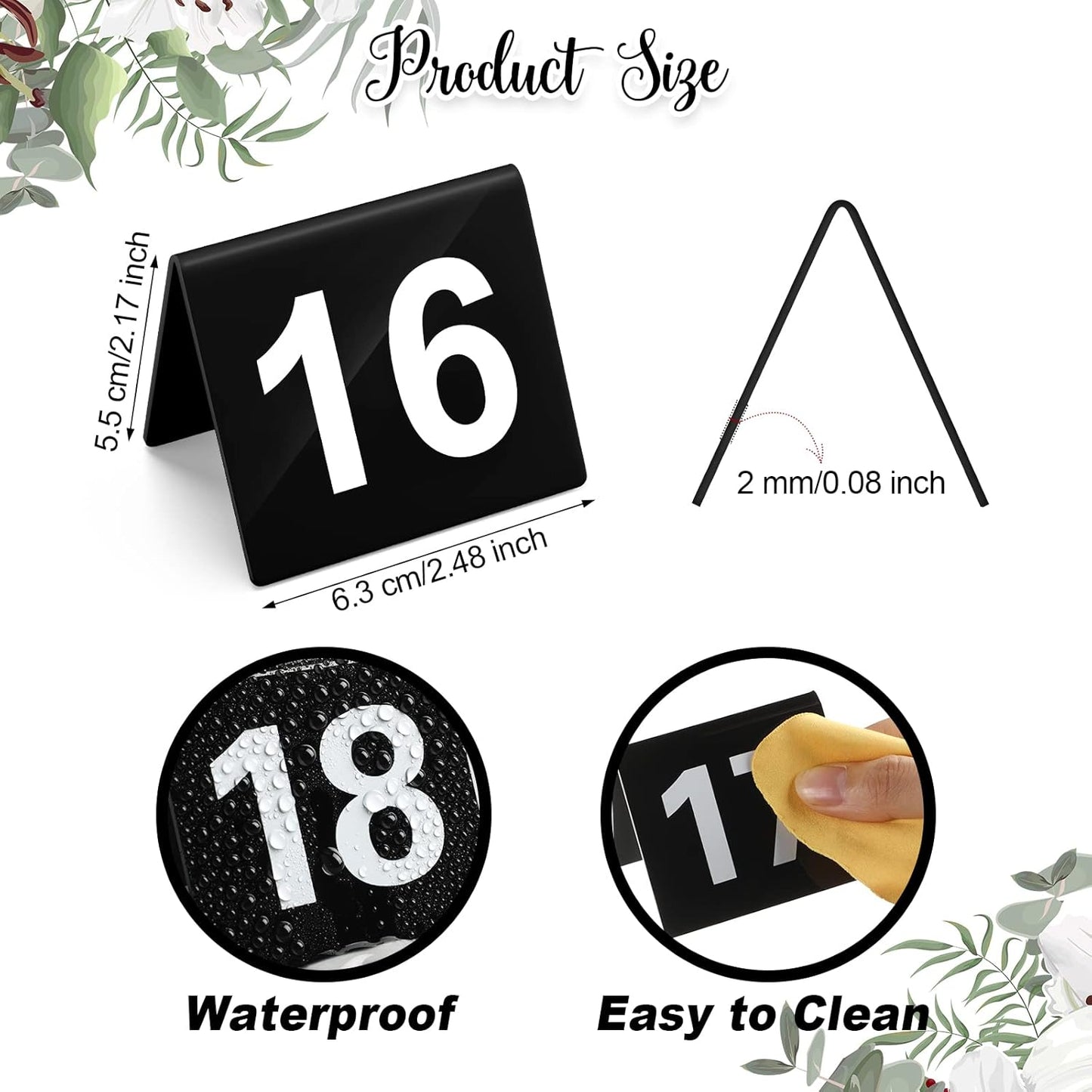 Tuanse Table Numbers 1-25 Acrylic Double Side Numbered Table Tents Plastic Restaurant Wedding Numbers Cards Signs for Party Banquets Wedding Reception(Black, White)