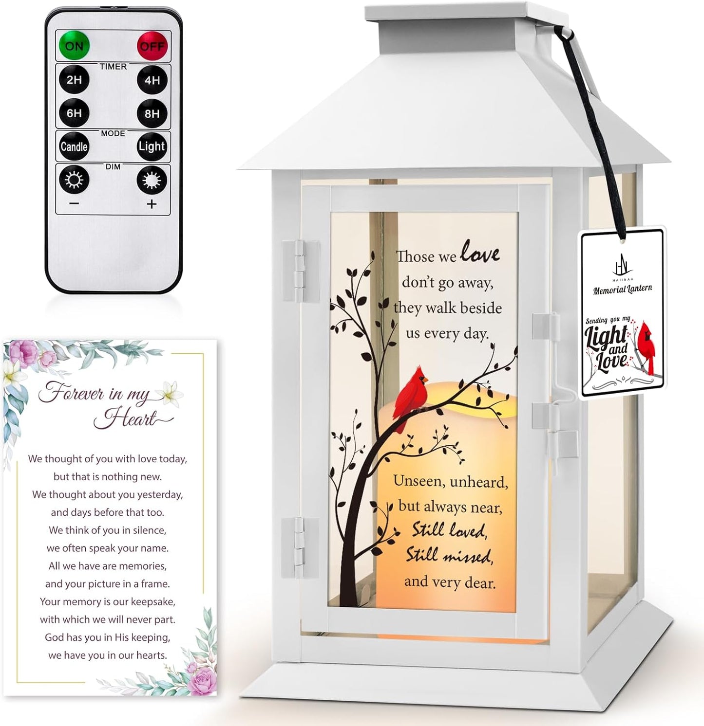 Memorial Lantern Bereavement Gifts in Memory of Loved One - Remembrance Sympathy Gifts for Loss of Mother or Father with LED Candle and Remote