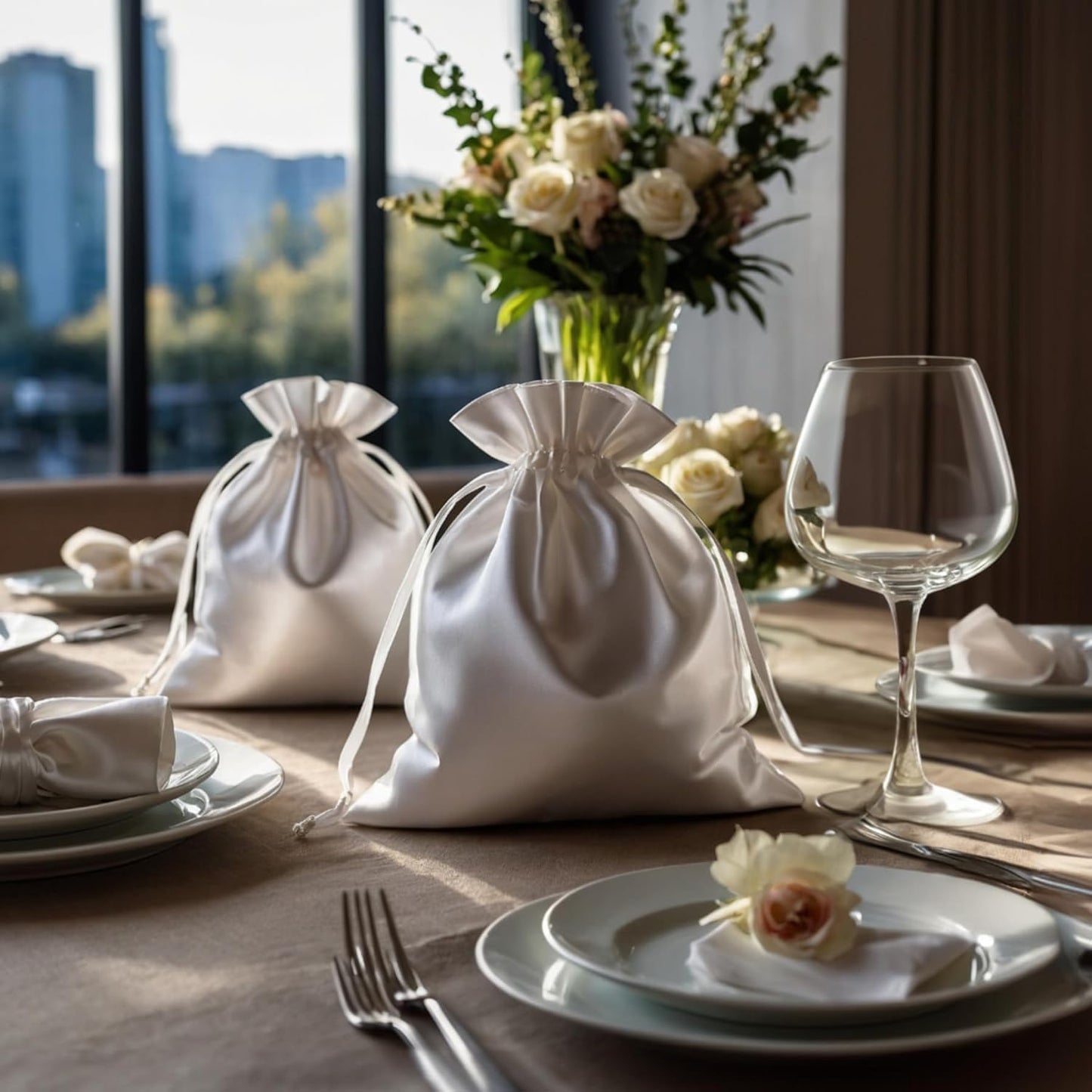 3" x 4" White Satin Gift Bags, Jewelry Bags, Wedding Favor Silky Drawstring Baby Shower Christmas 50 per Pack