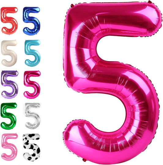 Hot Pink 40 Inch Large Number 5 Birthday Balloon, Five 5th 15 25 35 50 55 Birthday Celebration Decorations, Foil 5 Mylar Helium Number 5 Balloons Girl Boy Anniversary Party Supplies