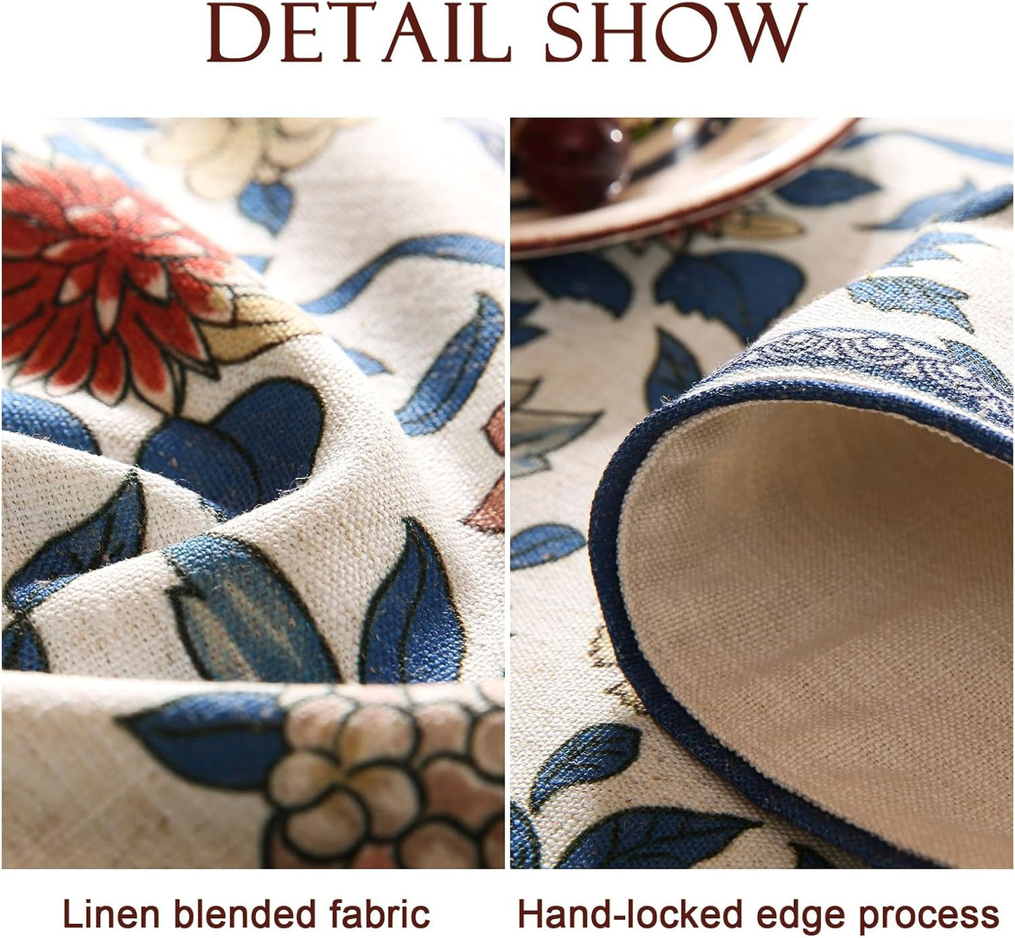 patdrea Designer Blue Cottage Rustic Floral Patterned Linen Table Runner 102 Inch Long,Wrinkle Resistant Table Mat,Decoration for Kitchen Dining and Coffee Tables Banquet Christmas ,12"x102"