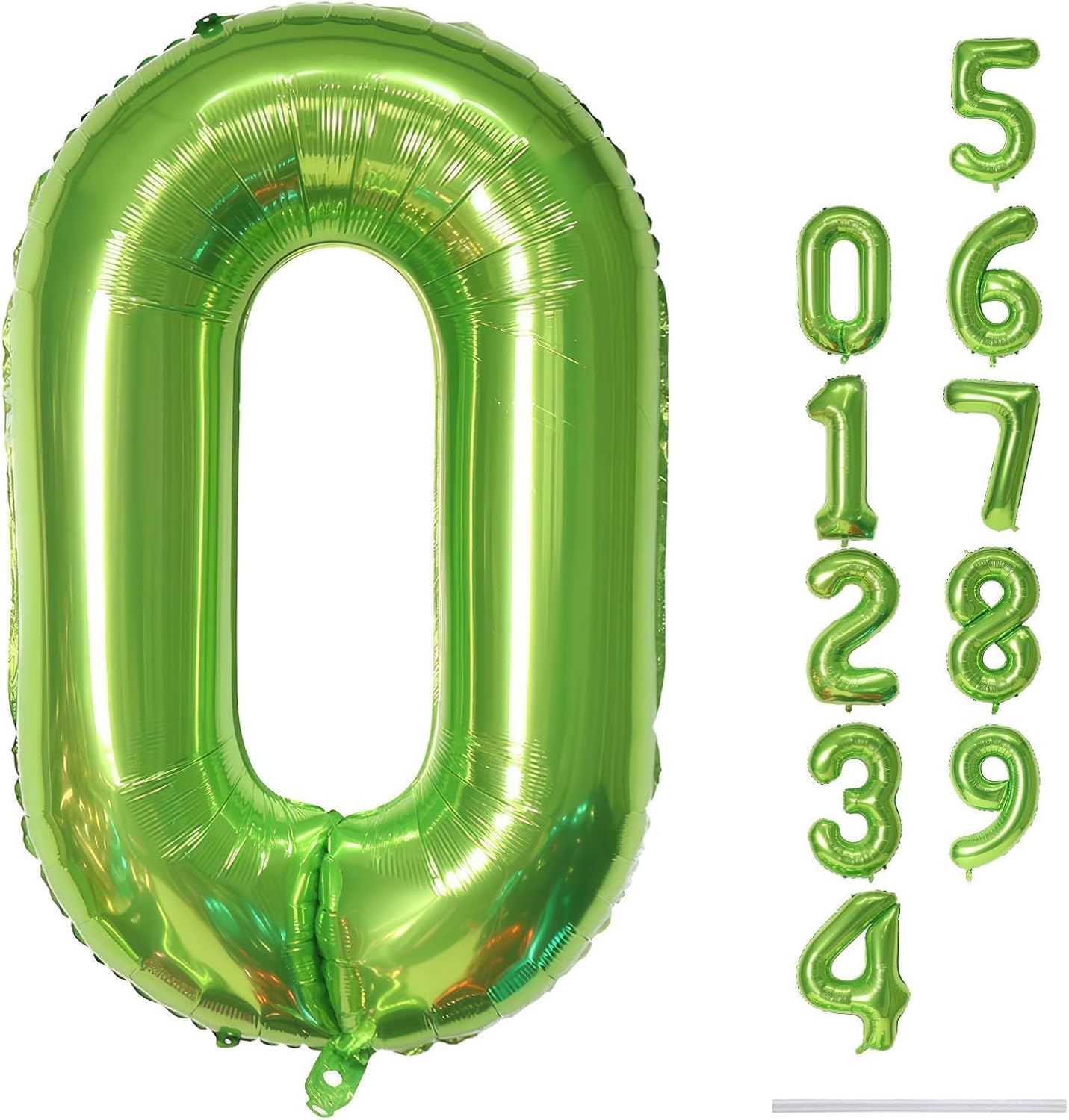 40 Inch Green Large Number Balloons Set 0-9, Self Inflate Foil Number 0 Helium Balloons for Boys Girls, Big Digit 0 Balloons for Women Men Jungle Safari Birthday Party Anniversary Supplies Decorations