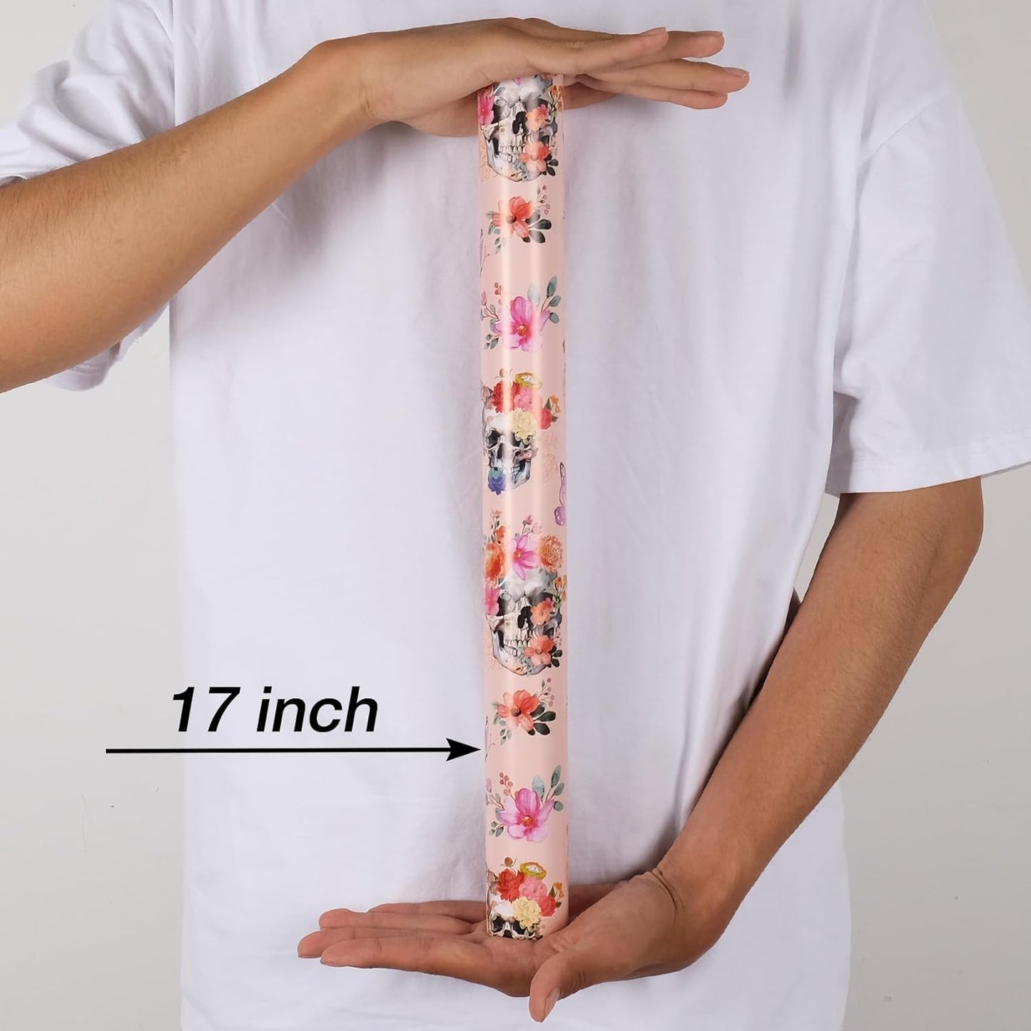 Aimyoo Gothic Wrapping Paper Roll, 17 Inch X 33 Feet Skull Floral Butterfly Design Gift Wrap Paper for Mother's Day, Birthday Bridal Shower