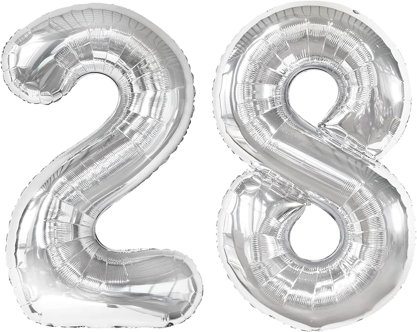 Silver Foil Number 28 Balloon 40 Inch, Helium Mylar Eight Number 28 82 Birthday Balloons, 28th Silver Women Men Wedding Anniversary, Graduations Party Supplies