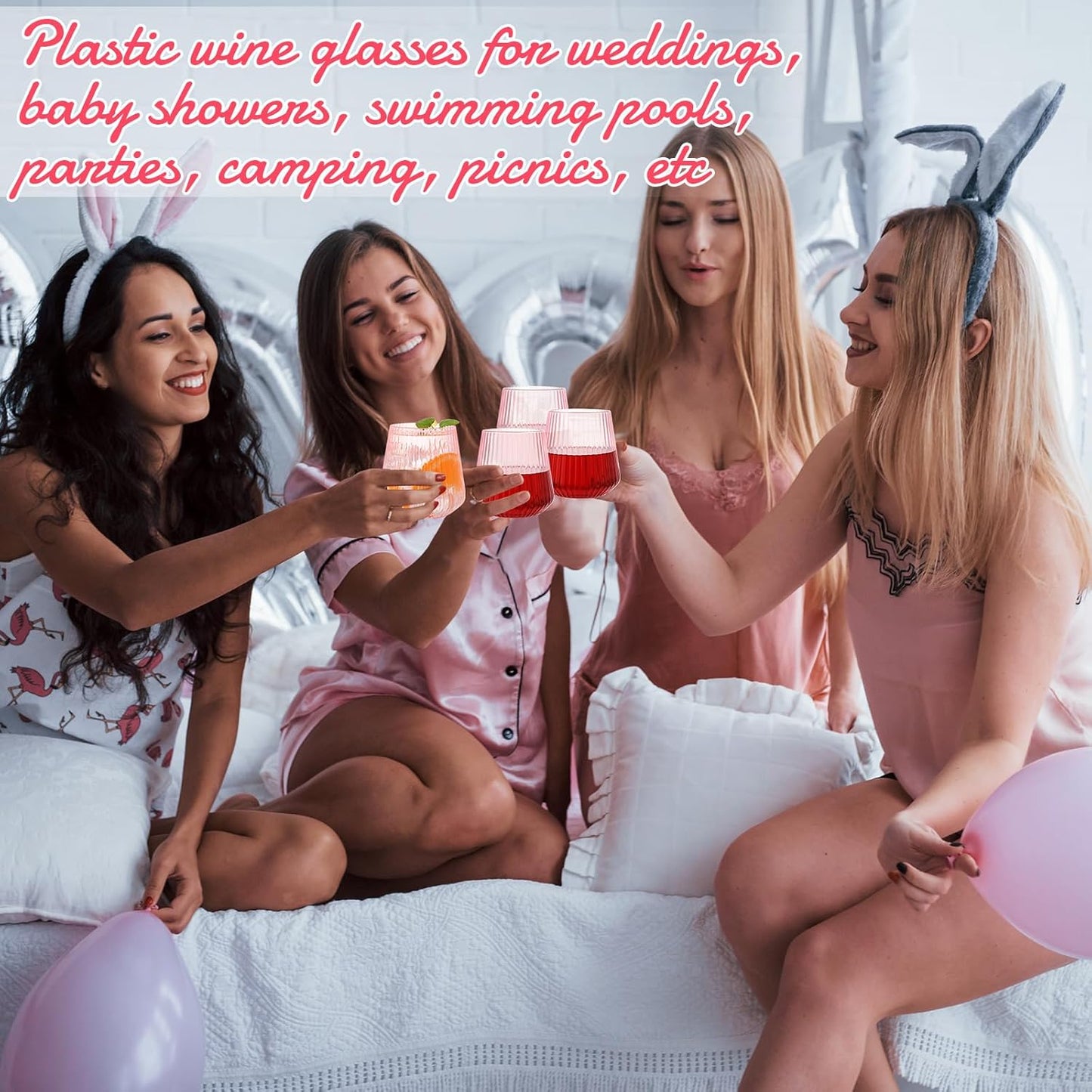 Suclain Plastic Wine Glasses Ribbed Stemless Wine Glasses 14oz Vertical Design Unbreakable Cups for Outdoor Indoor Vintage Elegant Champagne Whiskey Cups for Party Wedding(Pink,100 Pcs)