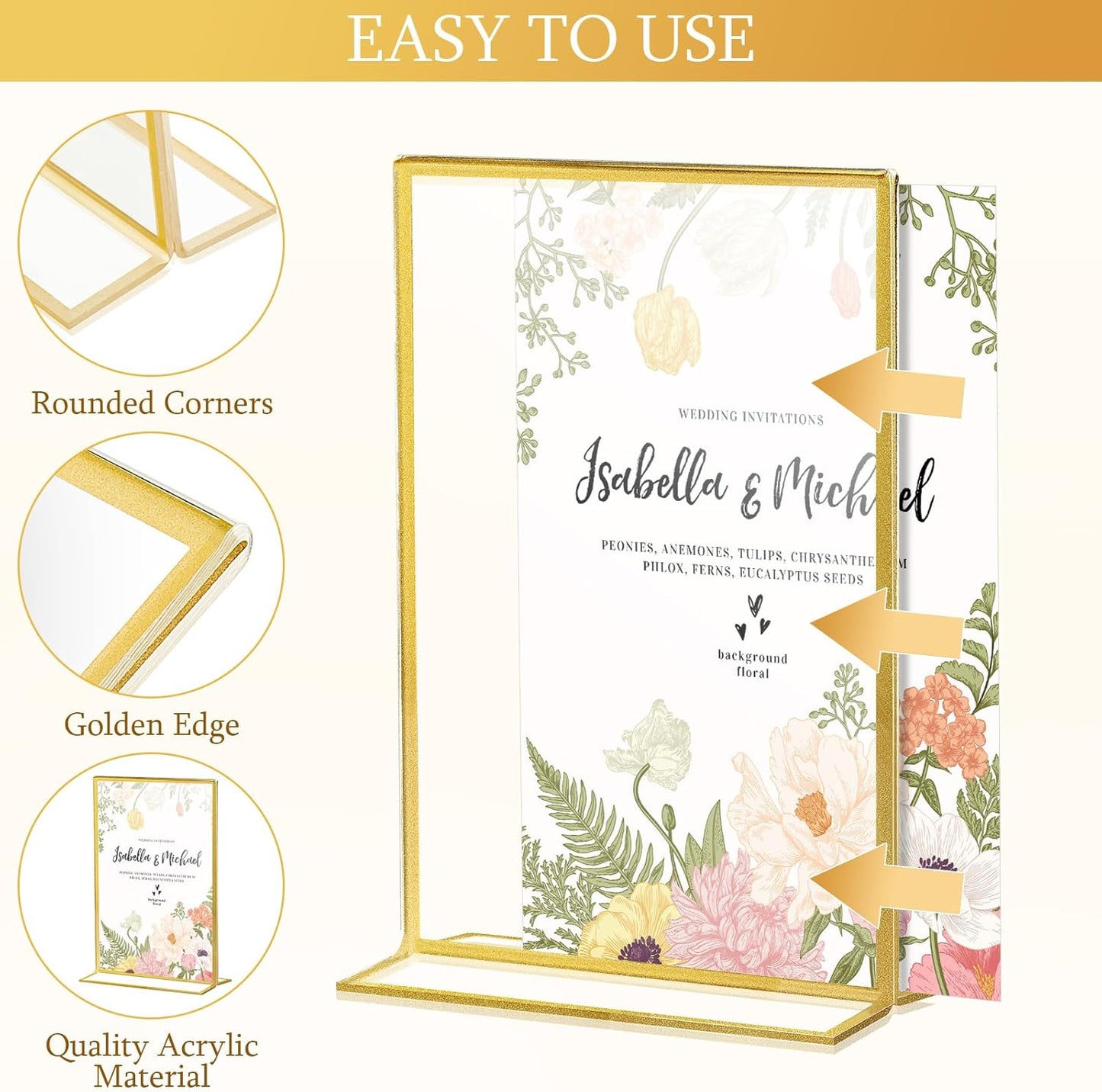 Hoteam 24 Pack 4 x 6/6 x 4 Clear Acrylic Sign Holder with Gold Border, Gold Picture Frame, Double Sided Wedding Table Number, Acrylic Menu Stands for Wedding Table, Restaurant Sign, Photos Display