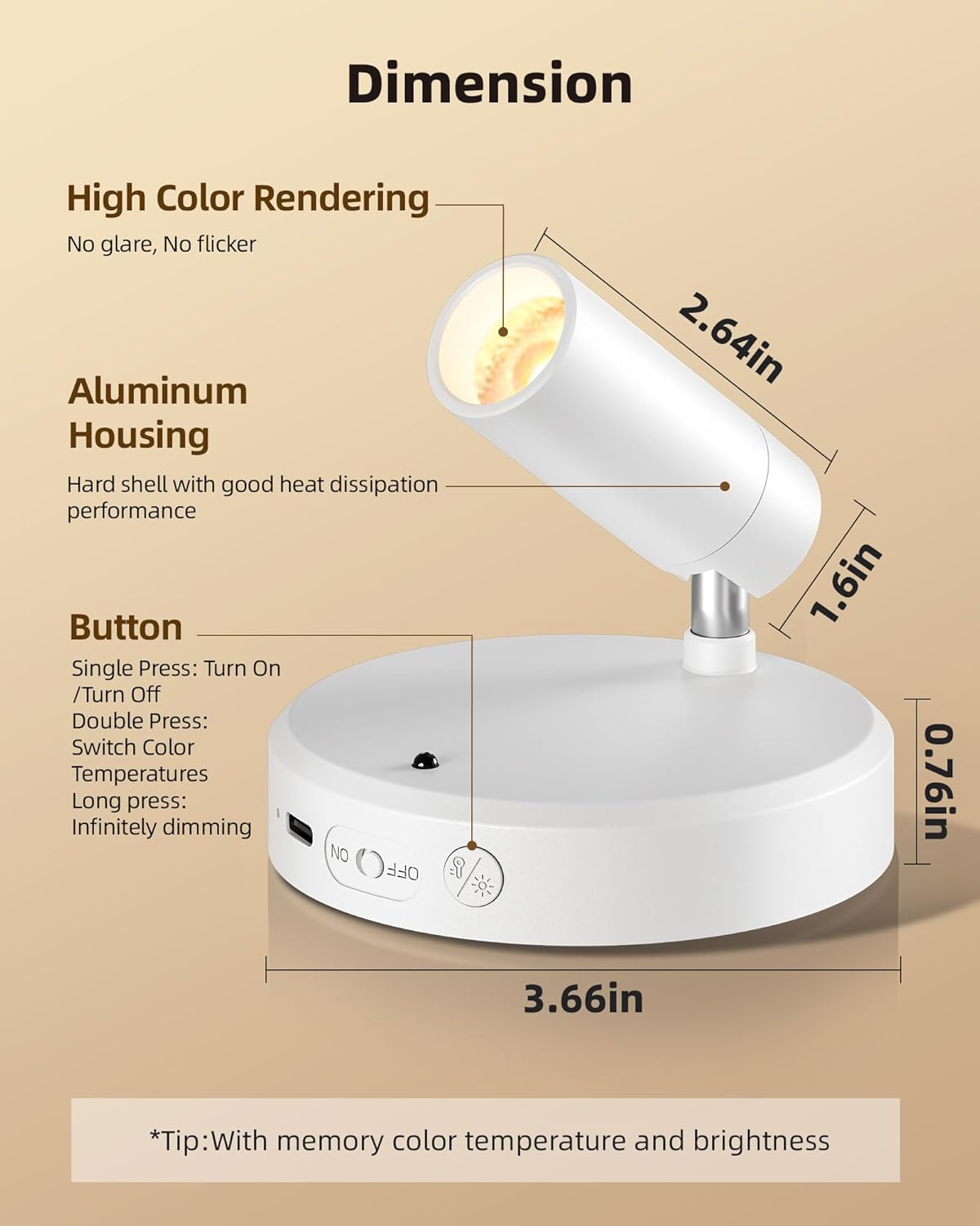 EZVALO Spot Lights Indoor,5500mAh Rechargeable Plants Spotlights with Remote,Wireless Mini Art Accent Spot Lights with Timer＆Dimmable, 3CCT, Uplights Indoor for Plants,Display,Artwork(4Pack-White)