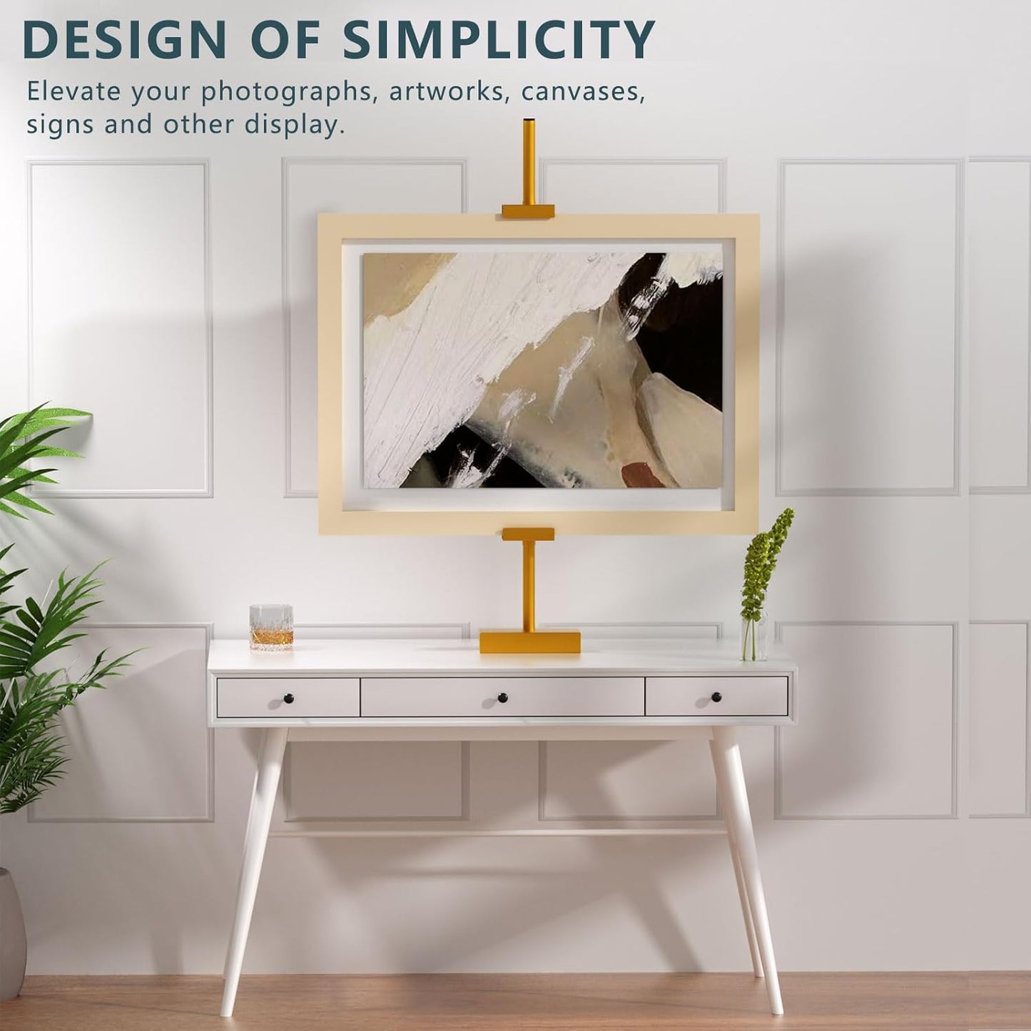 Tabletop Picture Frame Stand, Adjustable for Frames Up to 29" H, Frame Holder Stand Table Easels for Display, Metal Standing Easel Display Stand for Picture Frames, Artwork, Canvas (Gold)