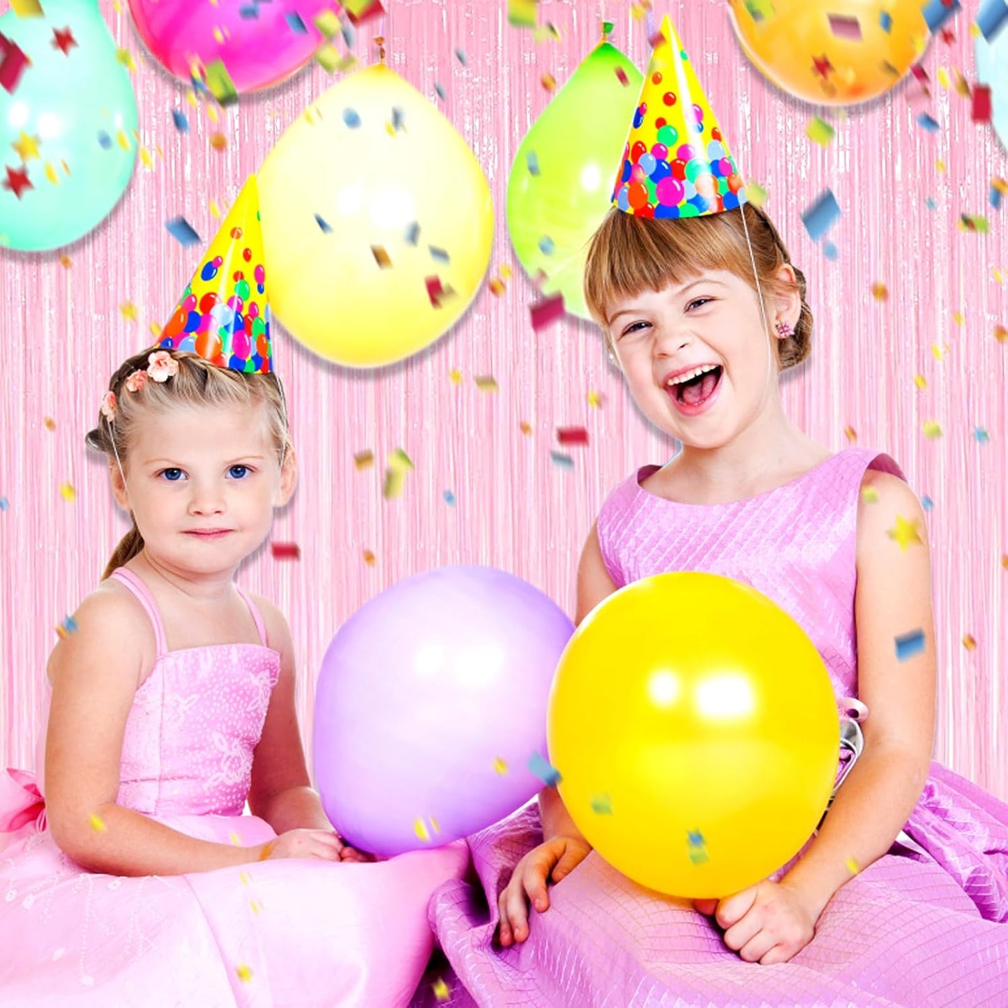 3 Pack Macaron Pink Foil Fringe Curtain Backdrop, 3.28Ft x 8.2Ft Metallic Tinsel Foil Fringe Streamer Curtains for Photo Booth, Christmas Day, Thanksgiving, Wedding, New Year Party Decorations