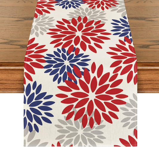 Artoid Mode Red Dahlia Floral Pinnata Memorial Day Table Runner, 4th of July Veterans Day Kitchen Dining Table Decoration for Home Party Decor 13x72 Inch