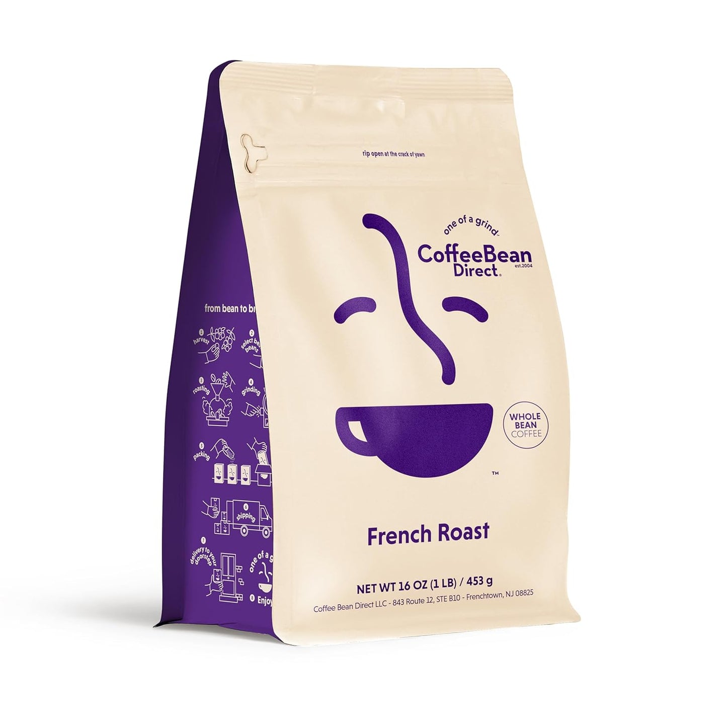 Coffee Bean Direct French Roast, Whole Bean Coffee, Dark Roast, 1 Pound Bag (Pack of 1)