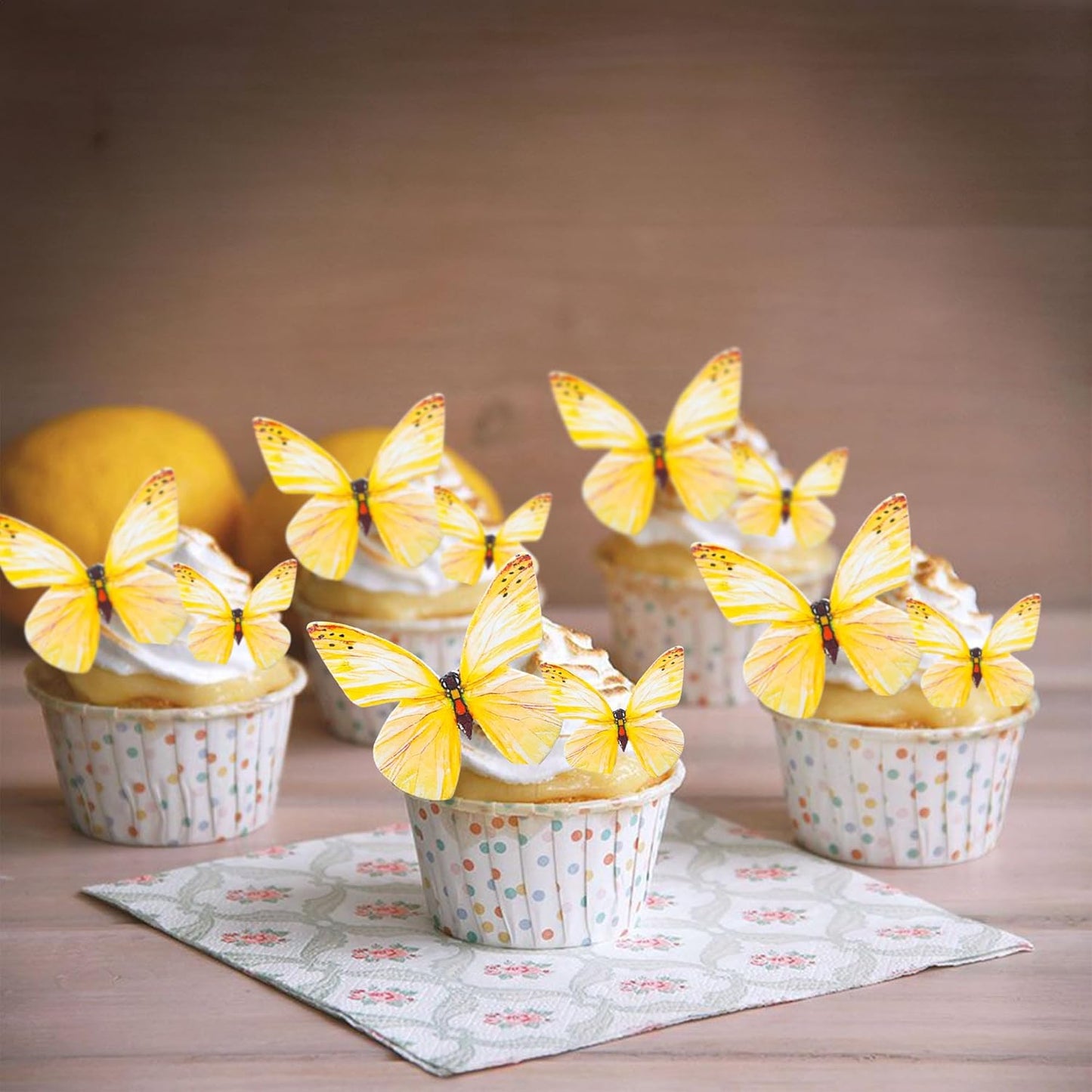 Ephlyn 72Pcs Edible 3D Realistic Cupcake Toppers - Cute Butterfly Cake Picks for Baby Shower, Boys Girls Birthday Party Decorations - Yellow