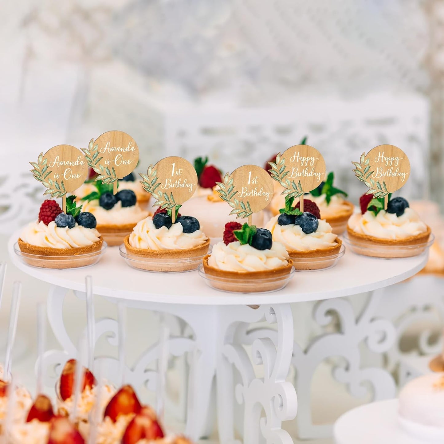 Custom Cupcake Toppers Cake Decorations in Wood for Wedding Engagement Baby Shower Birthday Party etc. (Design A / 36 PCS)