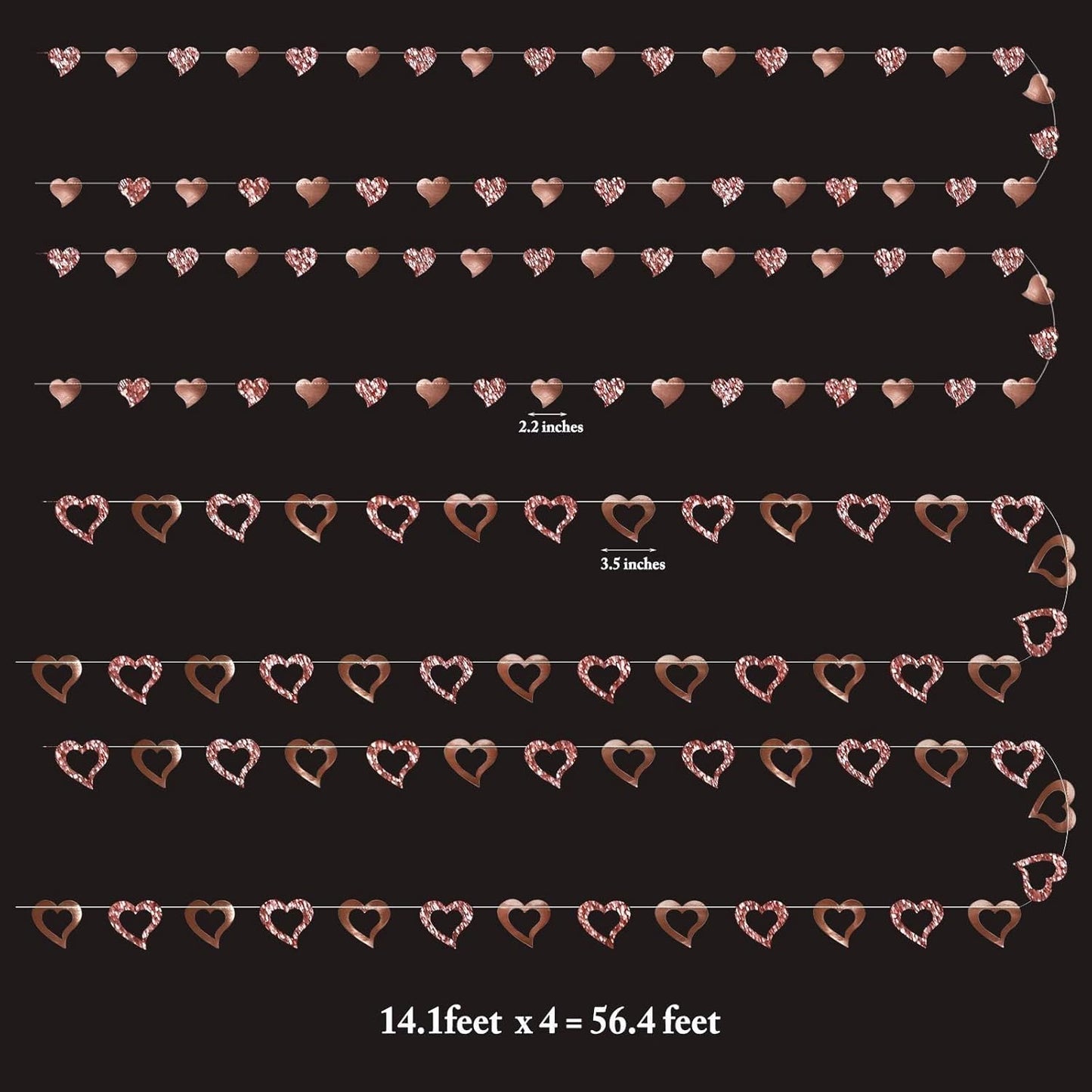 Cheerland Rose Gold Heart Garland Glitter Valentine Day Mothers Day Wedding Engagement Anniversary Bridal Shower Baby Shower Bachelorette Party Decorations Backdrop Banner Hanging Decor