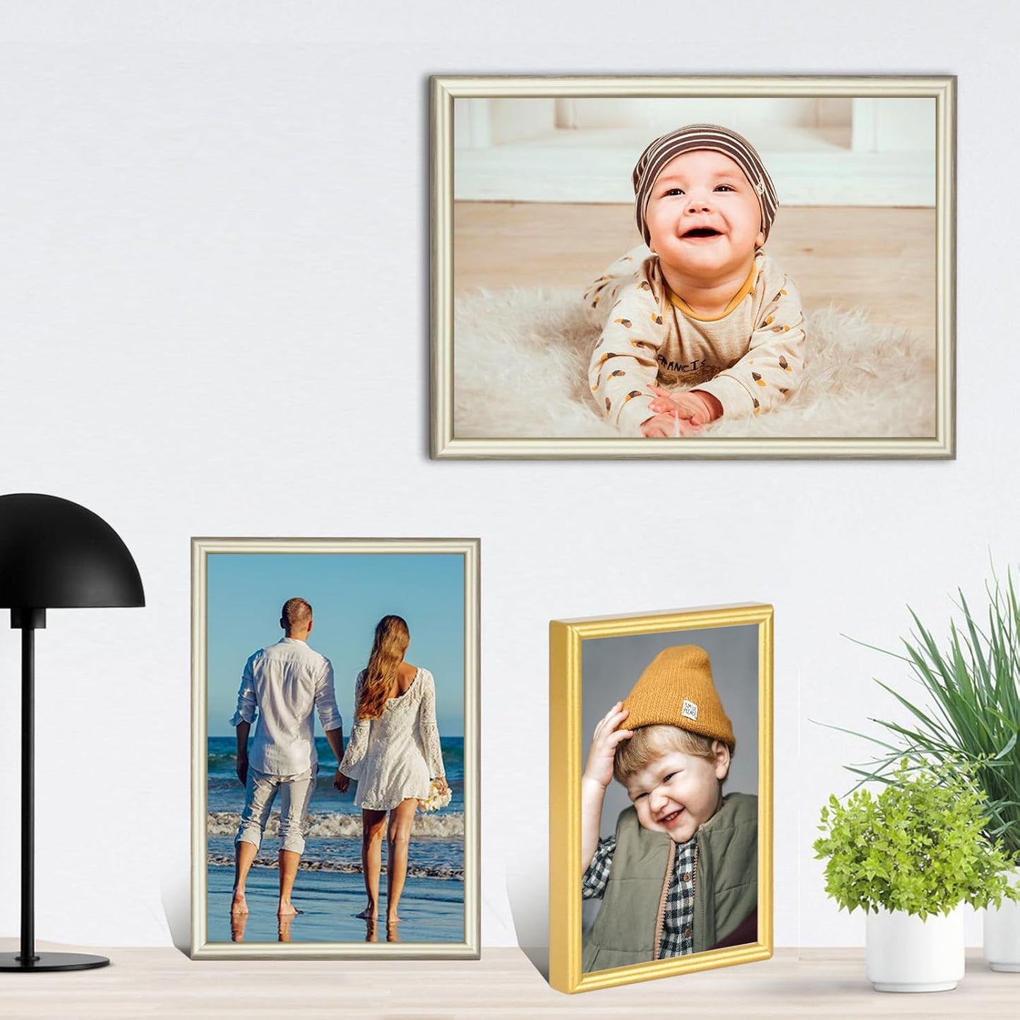 4x6 Picture Frame Champagne Brushed Modern Simple Thin Aluminum Metal Photo Frame with HD Real Glass, Display for Tabletop and Wall Collage. (2 Pack)