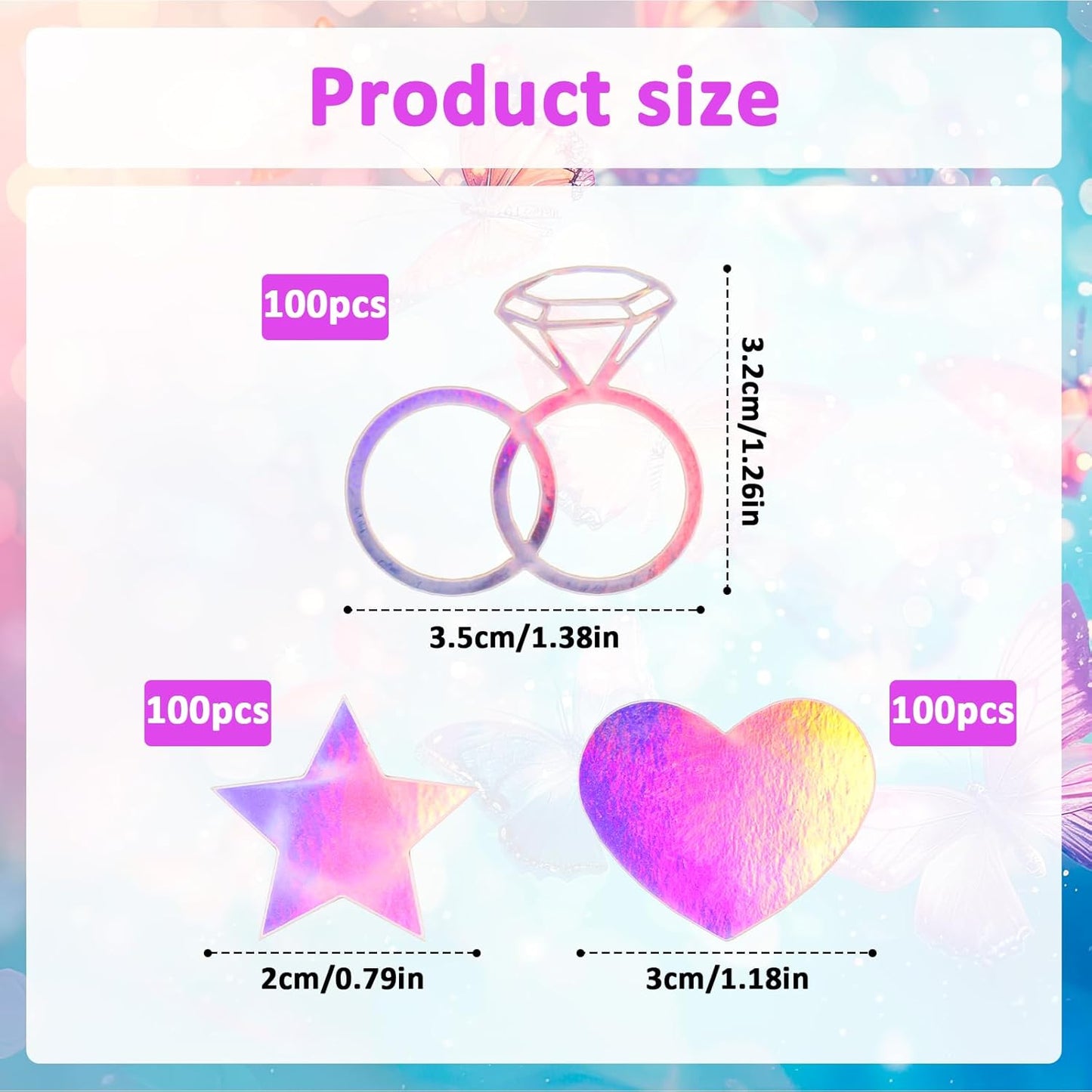 300 Pcs Iridescent Bachelorette Confetti, Bridal Shower Decoration Confettis, Wedding Decorations Diamond Ring Heart Star Table Confetti for Engagement Party Decorations, Bridal Shower supplies