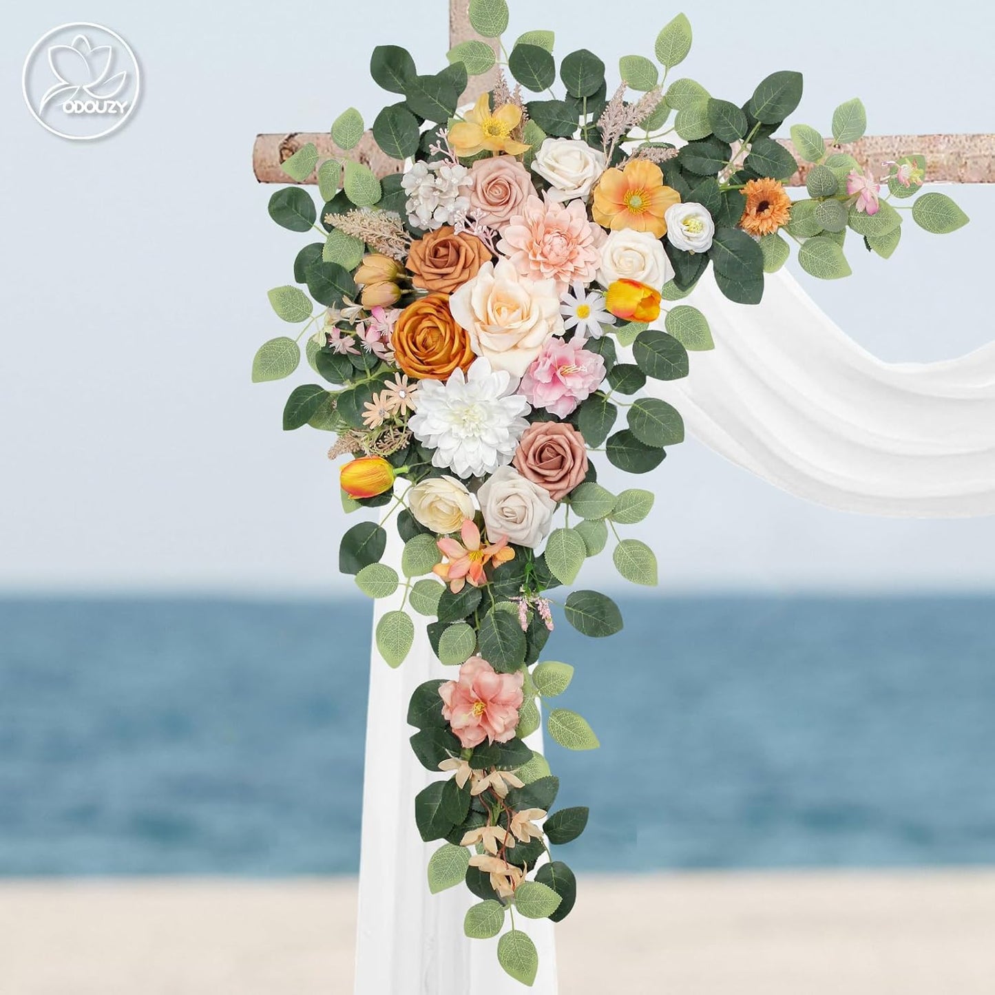 Wedding Arch Flowers Kit,Artificial Flower Arch Decor,2pcs Artificial Flower Arrangement for Wedding Decor Reception Backdrop Floral Decorations (Orange White)