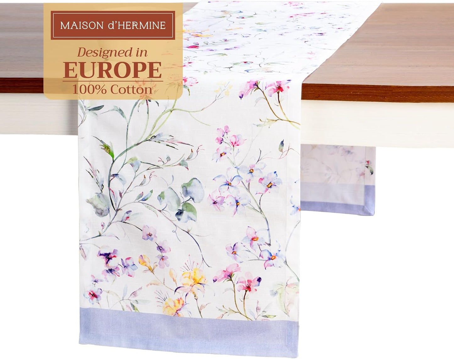 Maison d' Hermine Table Runner 100% Cotton Single Layer Table Runners 108 inches Long Decorative for Home Kitchen Dining Party Wedding Bridal Shower Spring Summer (Summer Floral, 14.50" x 108")