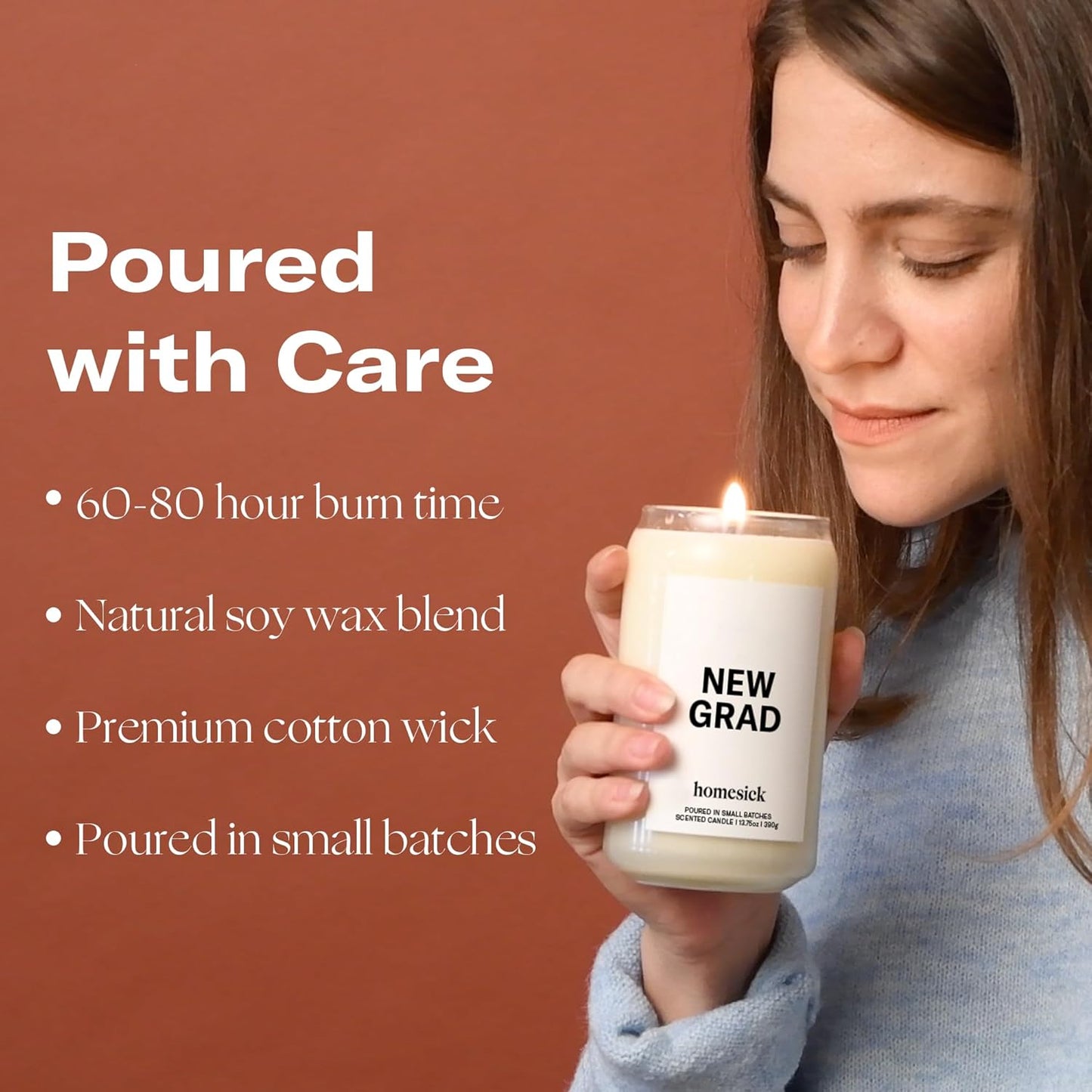 Homesick Scented Candles for Home (New Grad) - 13.75 oz Long-Lasting Soy Wax Jar Candle for Women & Men for All Occasions, 60-80 Hours Burn Time - Notes of Jasmine, Rosemary, Gardenia & Vanilla