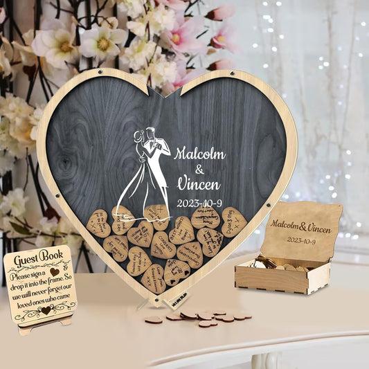 Personalized Wedding Guest Book Alternative Custom Name & Date Guestbook Sign Customized Guest Book Drop Box Decor for Wedding Anniversary Party Birthday(Style 5)