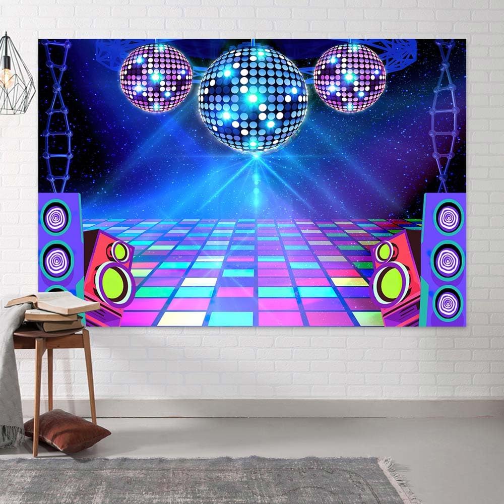 Disco Backdrop 7X5ft Retro Glow Party 70s 80s 90s Theme Stage Dance Background Disco Party Decoration Disco Ball Banner Dance Backdrop for Birthday Party Prom Portrait Photo Props Polyester, Green