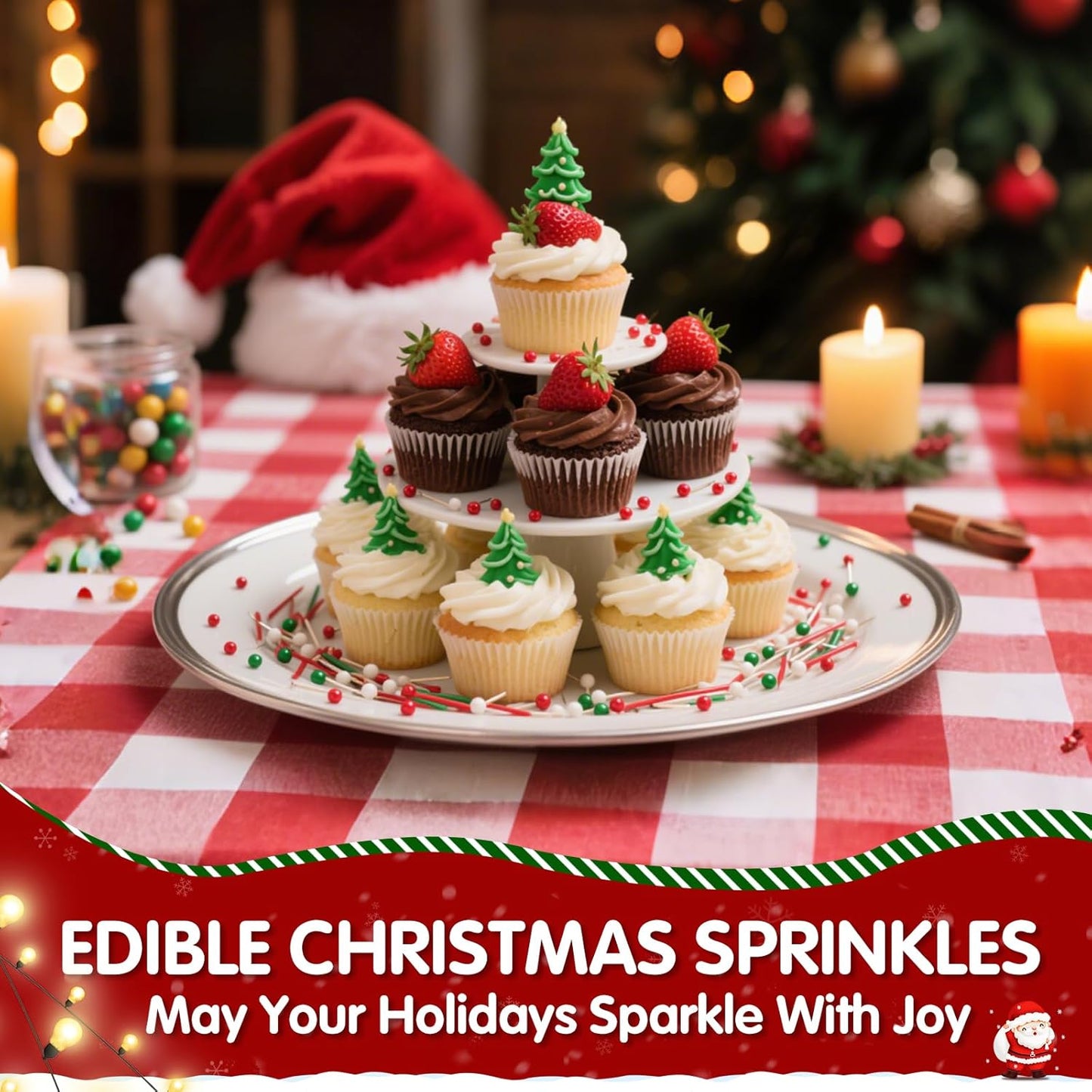 Christmas Sprinkles for Cake Decorating,100g White Red and Green Jimmies Mix,Edible Sugar Holiday sprinkle for Cupcake Toppers, Cookie, Ice Cream Decorations Christmas Party