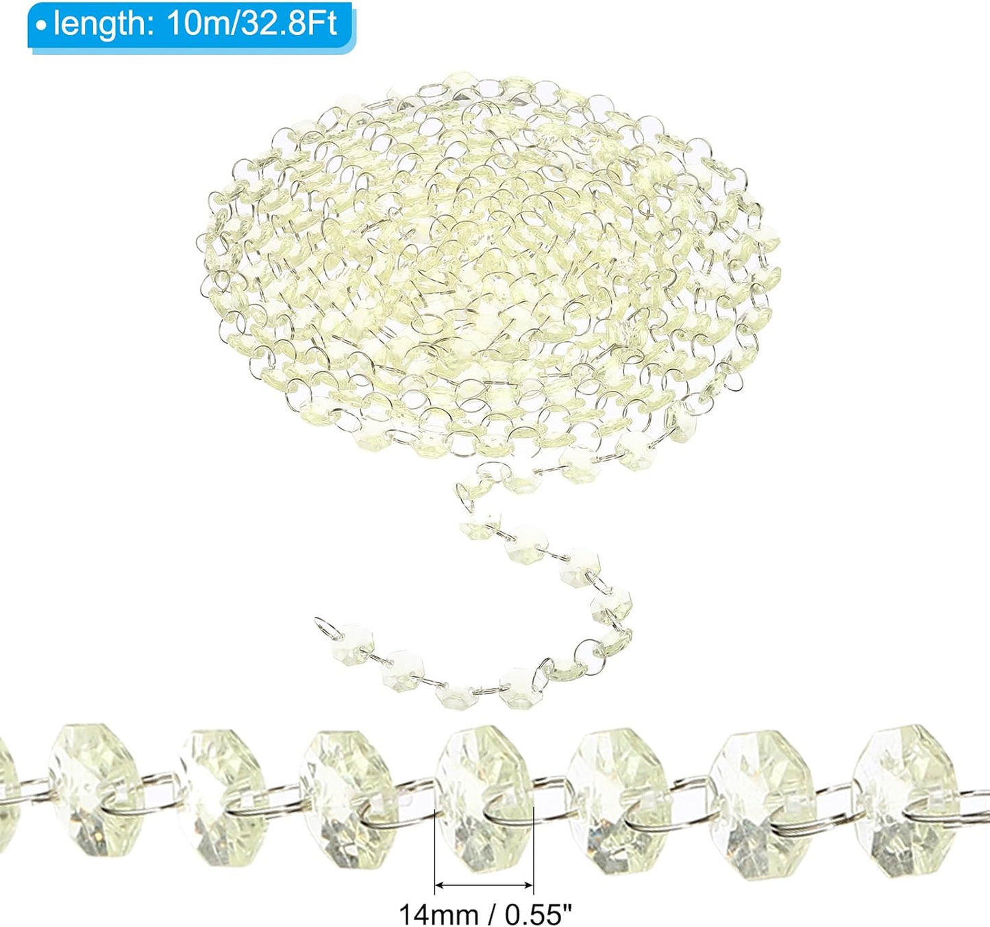 PATIKIL 14 mm Crystal Garland Strands, 32.8 Ft Acrylic Octagon Chandelier Bead Chains String for DIY Craft Wedding Party Home Decorative Jewelry Making, Champagne