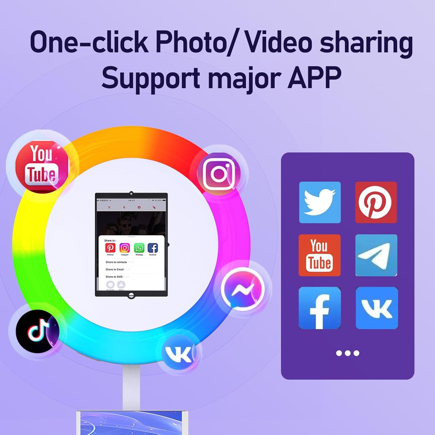 MWE Portable Photo Booth Machine Stand Compatible with Any Ipad with Software APP and Remote Control, RGB Ring Lights Music Sync, Free Custom Logo,Flight Case with Wheels (White, Light Box)