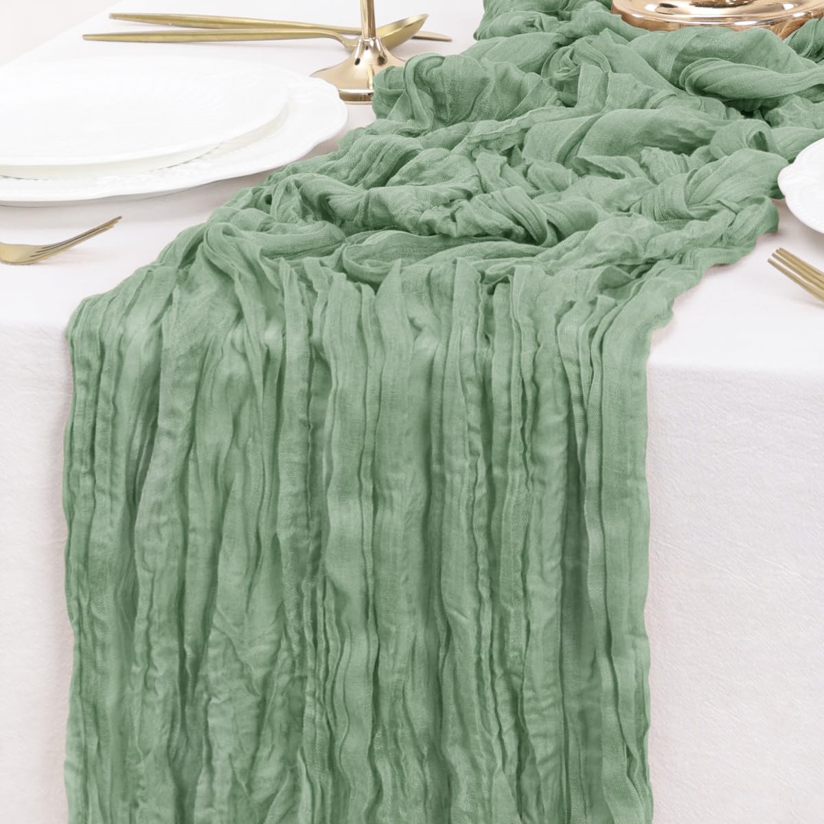 Sage Green Table Runner Cheesecloth Table Runner 4 Pack 10FT Farmhouse Table Runners 120 Inches Fall Table Decor Dining Room Centerpiece Wedding Boho Baby Shower Birthday
