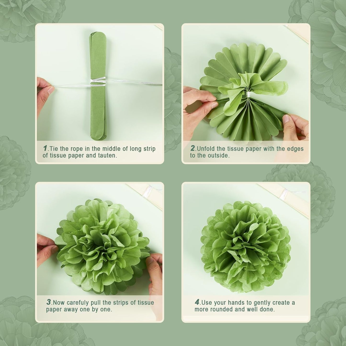 Sage Green Tissue Paper Pom Pom Flowers Decorations 15 PCS Olive Green Paper Flowers for Wall Hanging Backdrop Neutral Baby Shower Wedding Party Supplies Birthday Bridal Decor Table Centerpieces