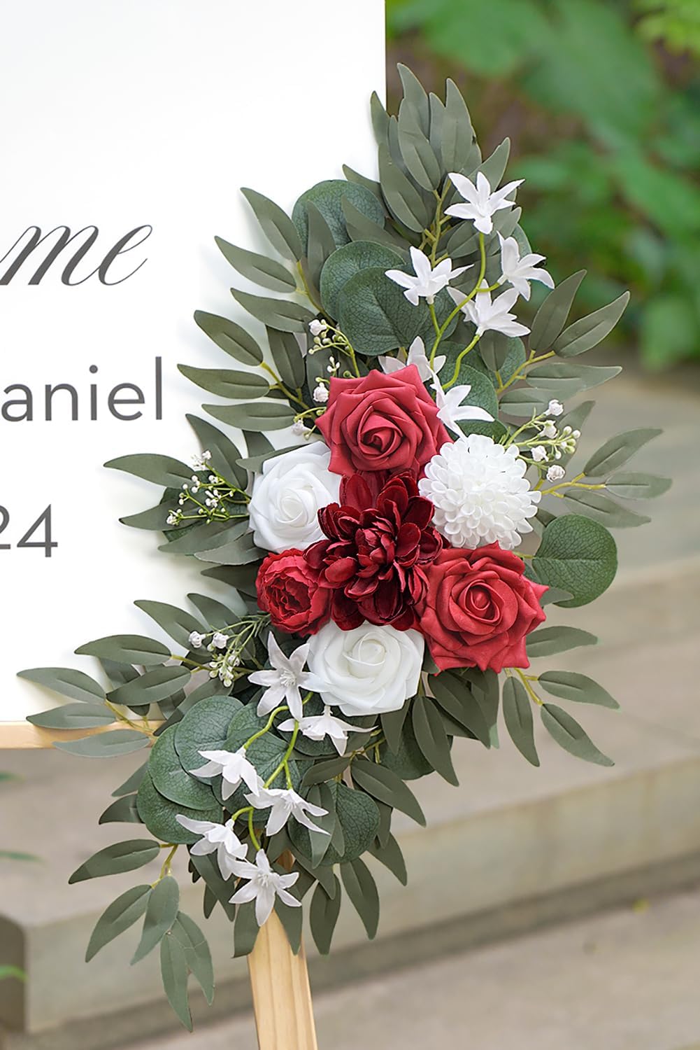 Artificial Flower Swag Set of 2 for Wedding Welcome Signs and Arch Flowers, Red Floral Decorations for Ceremony