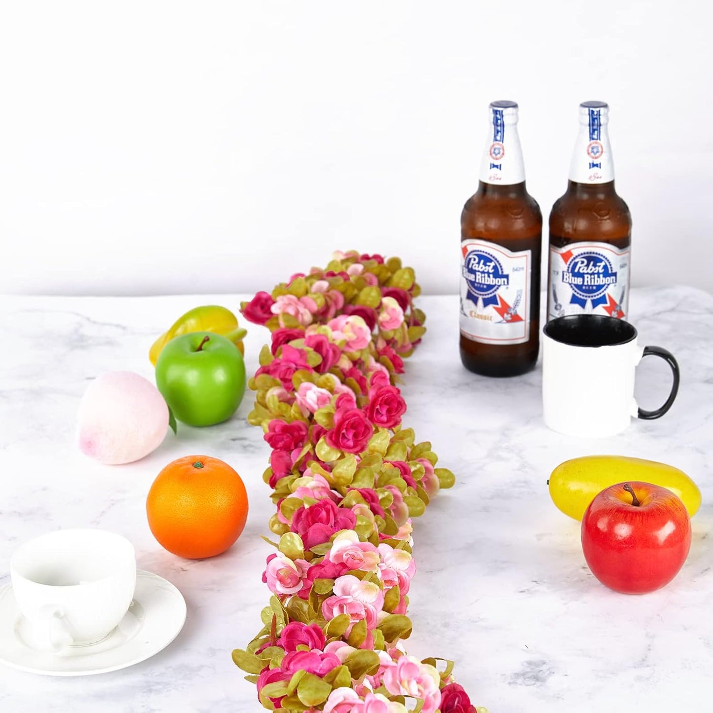 6 Pcs x 8.2 ft Flower Garland Artificial Rose Vine Flowers with Green Leaves Hanging Fake Roses Vine for Room Party Home Wedding Birthday Christmas Wall Arch Decor, Fall Purple Flower