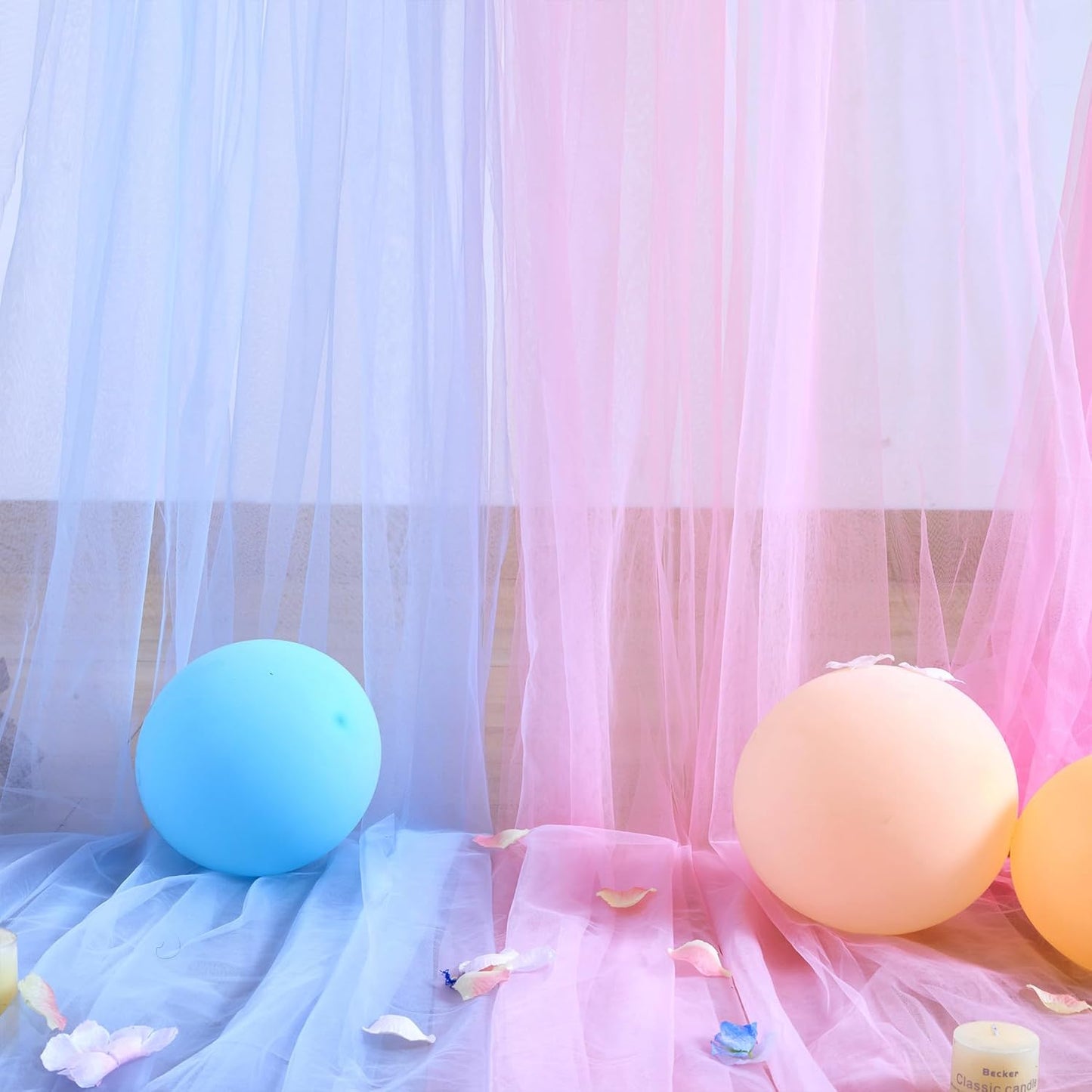 Pink and Blue Backdrop Curtain for Gender Reveal Girl and Boy Party Sheer Tulle Backdrop Drapes for Baby Shower Birthday Party Photoshoot Background Decorations 2 Panels 5ft X 8 ft