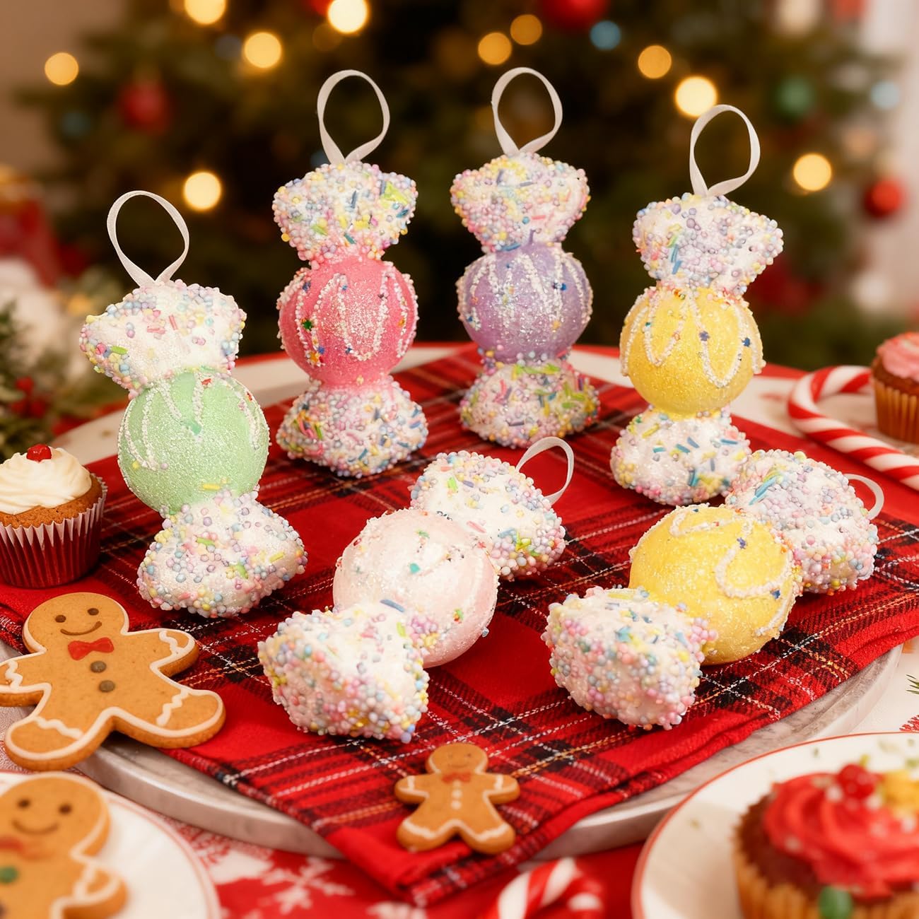 LANGXUN 6pcs Candy Land 2025 Xmas Birthday Party Wedding Suppiles Decoration, Hanging Candy Cane Christmas Tree Décor, Christmas Decorative Hanging Ornaments Crafts