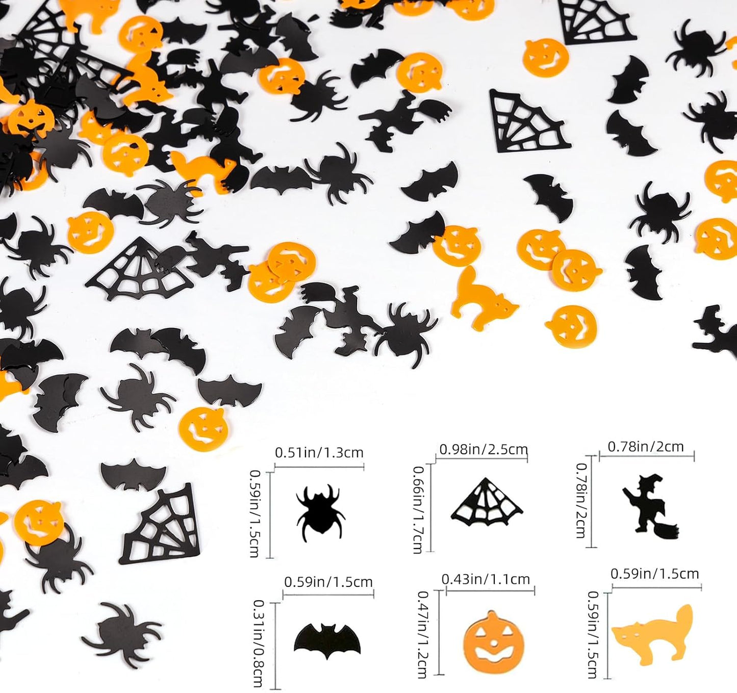 Orange and Black Halloween Party Table Scatter Confetti, 3000 Pcs Pumpkin Spider Webs Bat Foil Metallic Confetti for Halloween Party Table Decorations