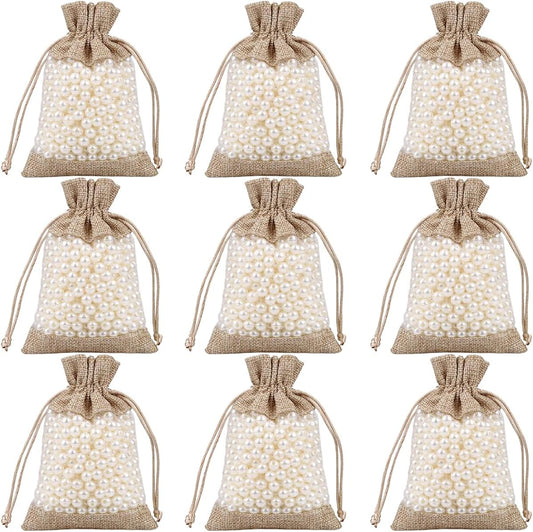 50 Pcs Burlap Bags with Drawstring,3.9"x5.5" Gift Bags Jewelry Pouch Bags for Candy Packing Party Favors Wedding Holiday DIY Craft(Brown)