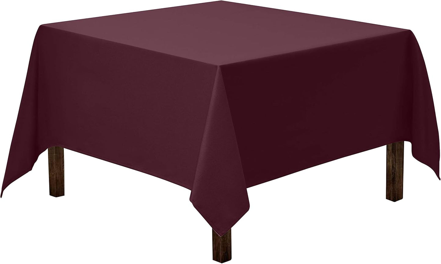 Gee Di Moda Square Tablecloth - 85 x 85 Inch Burgundy Table Cloth for Large Square or Round Tables - Heavy Duty Washable Fabric - for Buffet Table, Holiday Party, Dinner, Wedding & Baby Shower