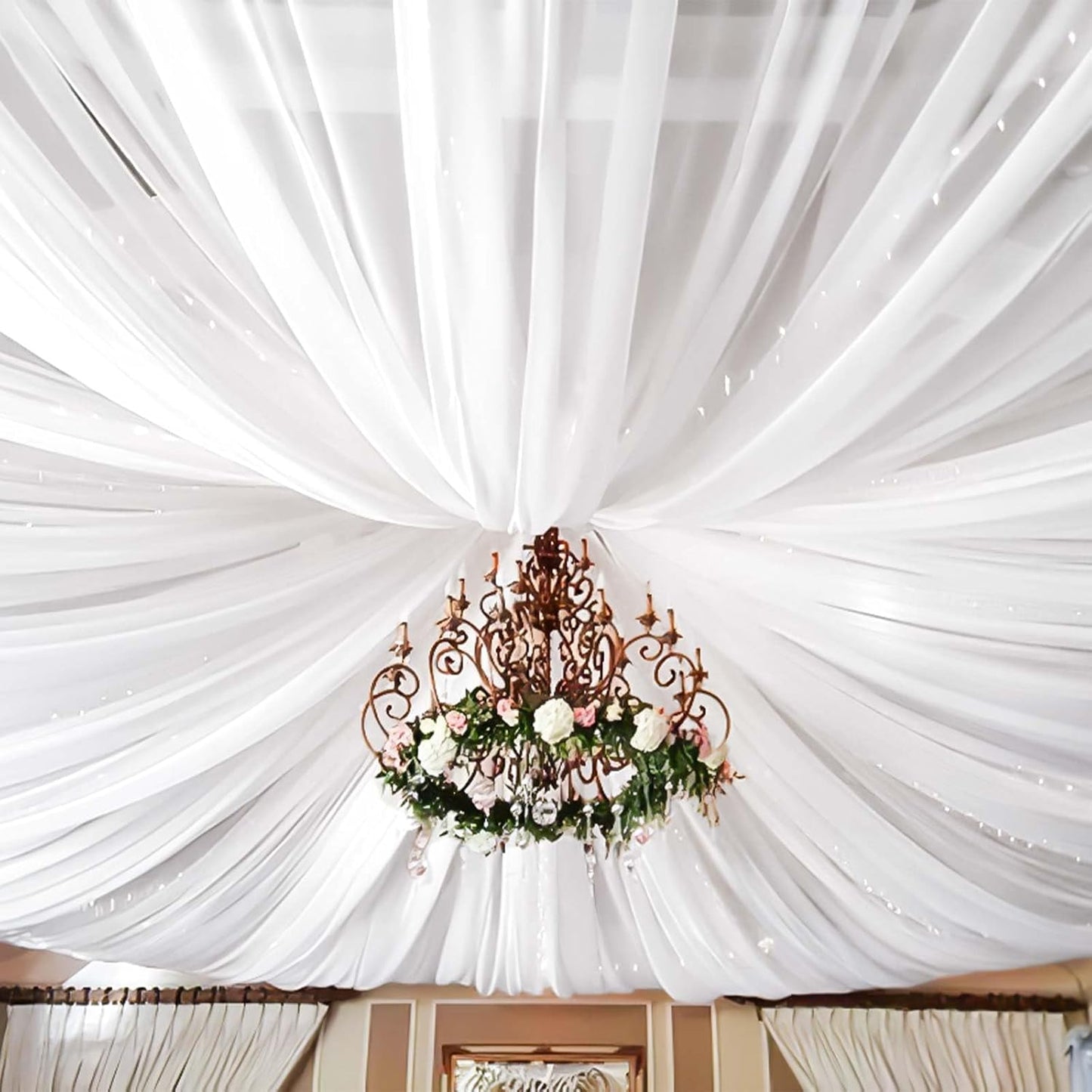 10 Panels White Ceiling Drapes for Wedding 5ftx30ft Sheer Drapery Chiffon Fabric Arch Draping Curtains for Party Ceremony Birthday Baby Shower Reception Stage Ceiling Decorations