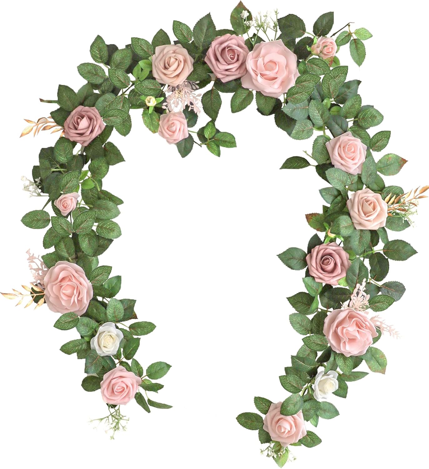 Lookein Artificial Rose Flower Garland Greenery Garland 5FT for Wedding Ceremony Backdrop Arch Flowers Table Centerpieces Decorations, Romantic Blush