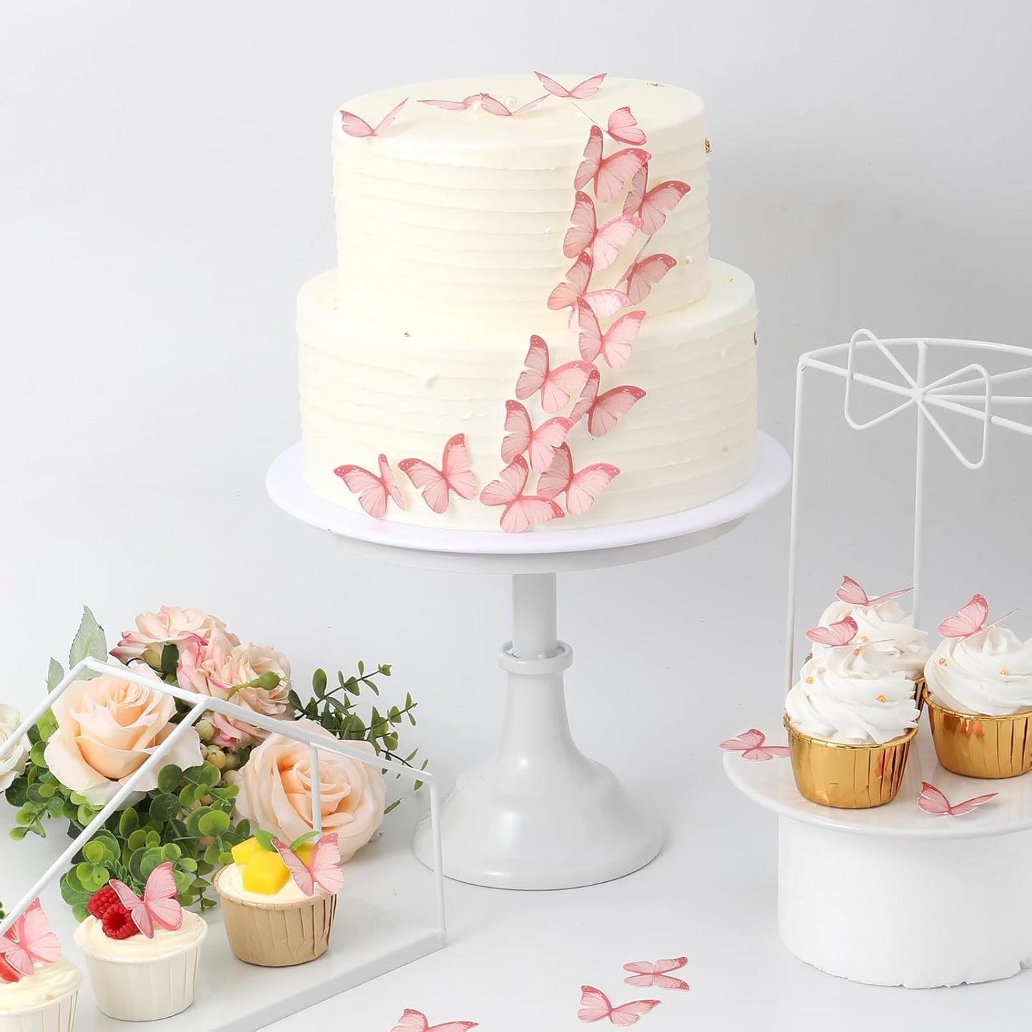 48Pcs 2" Pink Edible Butterflies Cake Toppers Wafer Glutinous Paper Butterfly for Cake Cupcake Decoration Colorful Small Pastel Cupcake Topper Decoratings for Wedding Birthday Baby Shower