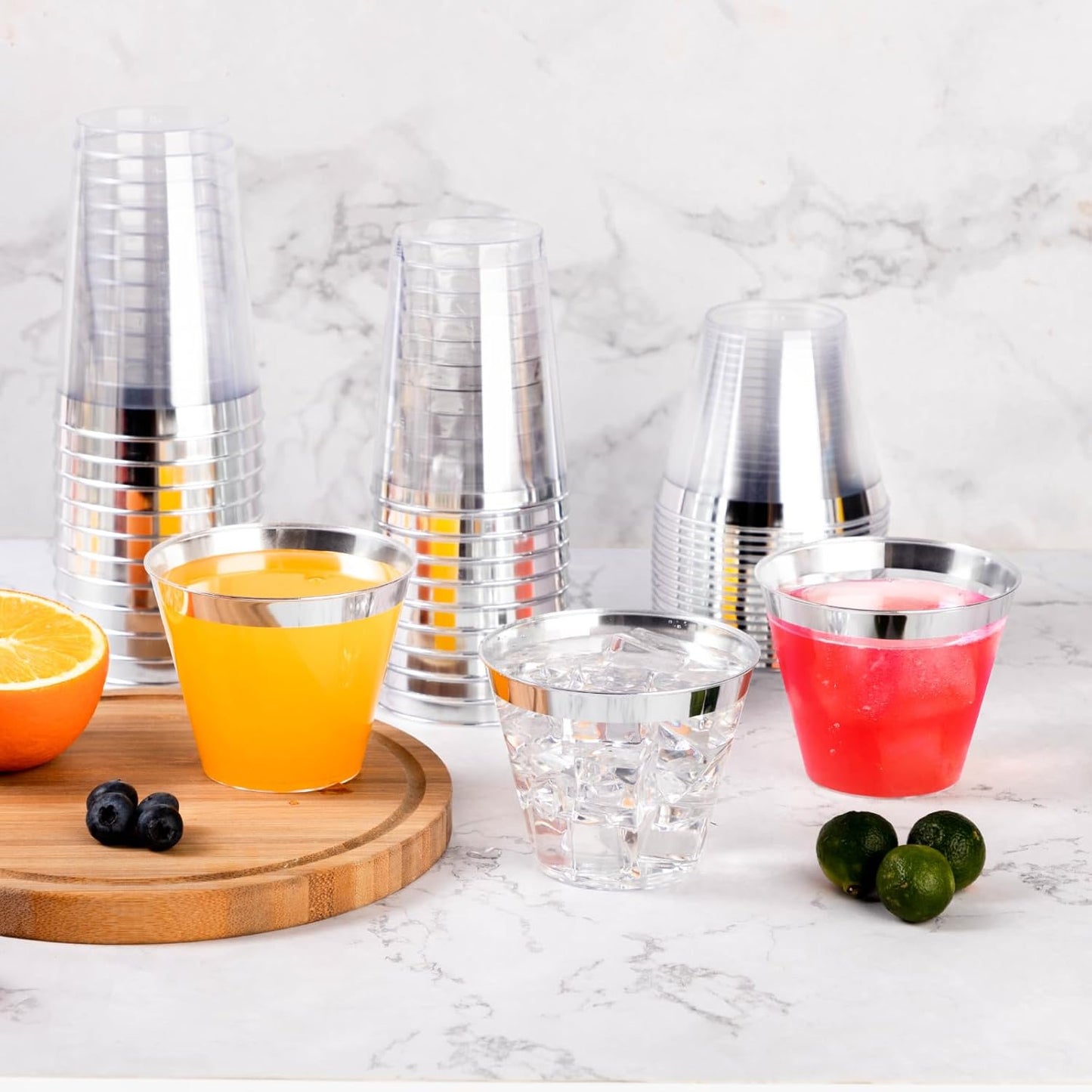 Goodluck 100PCS 9oz Disposable Silver Cups - Plastic Cocktail Glasses for Parties, Weddings, Thanksgiving & Christmas