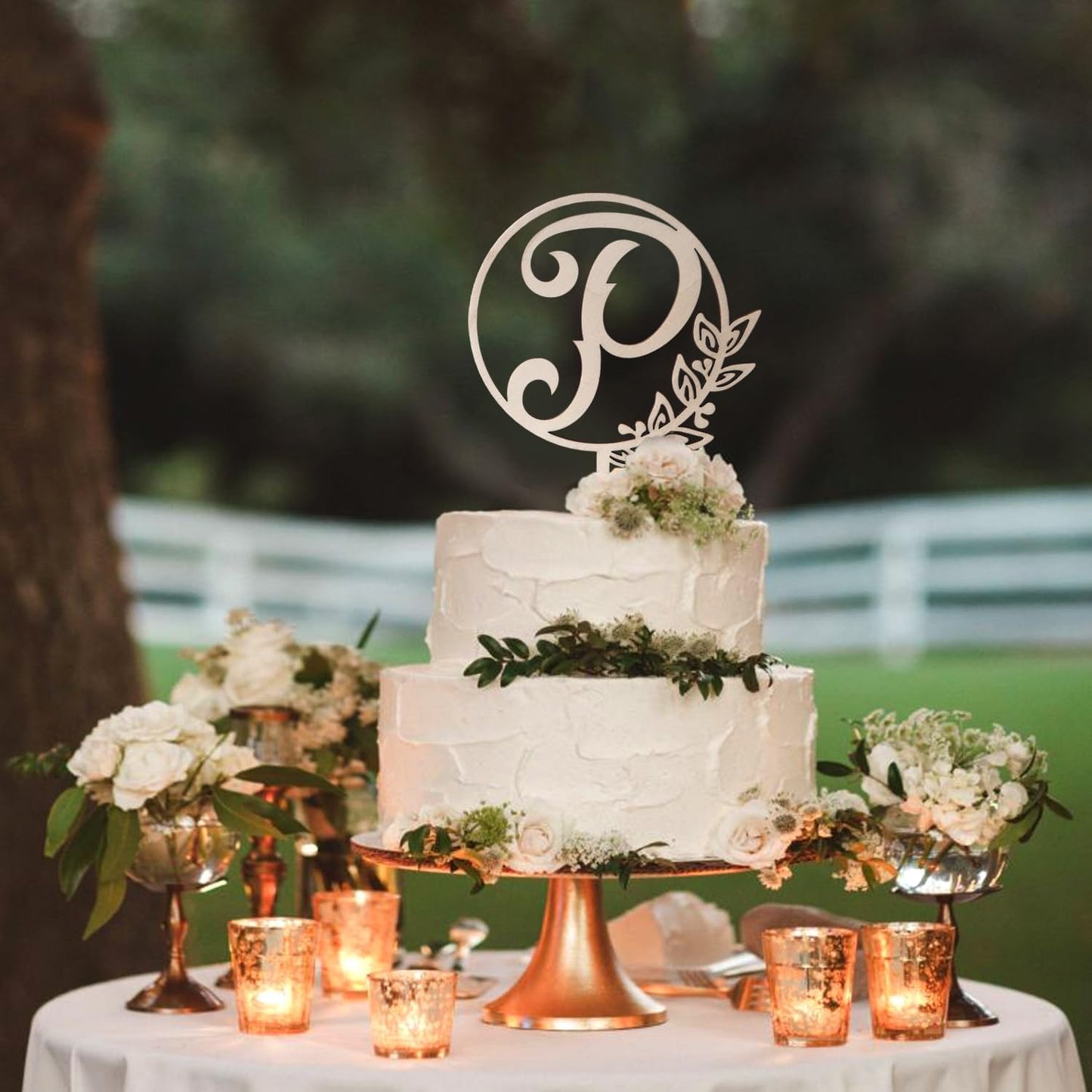 LINGTEER Personalized Inital Letter P Wooden Cake Topper Perfect for Birthday Rustic Wedding Anniversary Party Keepsake Decoration
